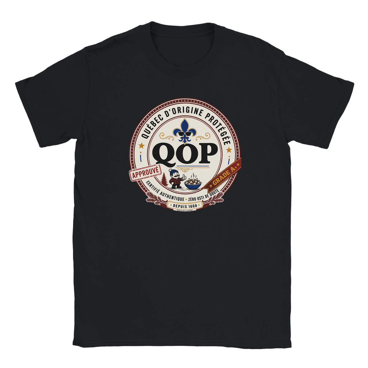 T-shirt sceau QOP fierté québécoise assumée - couleur noir | Khimera