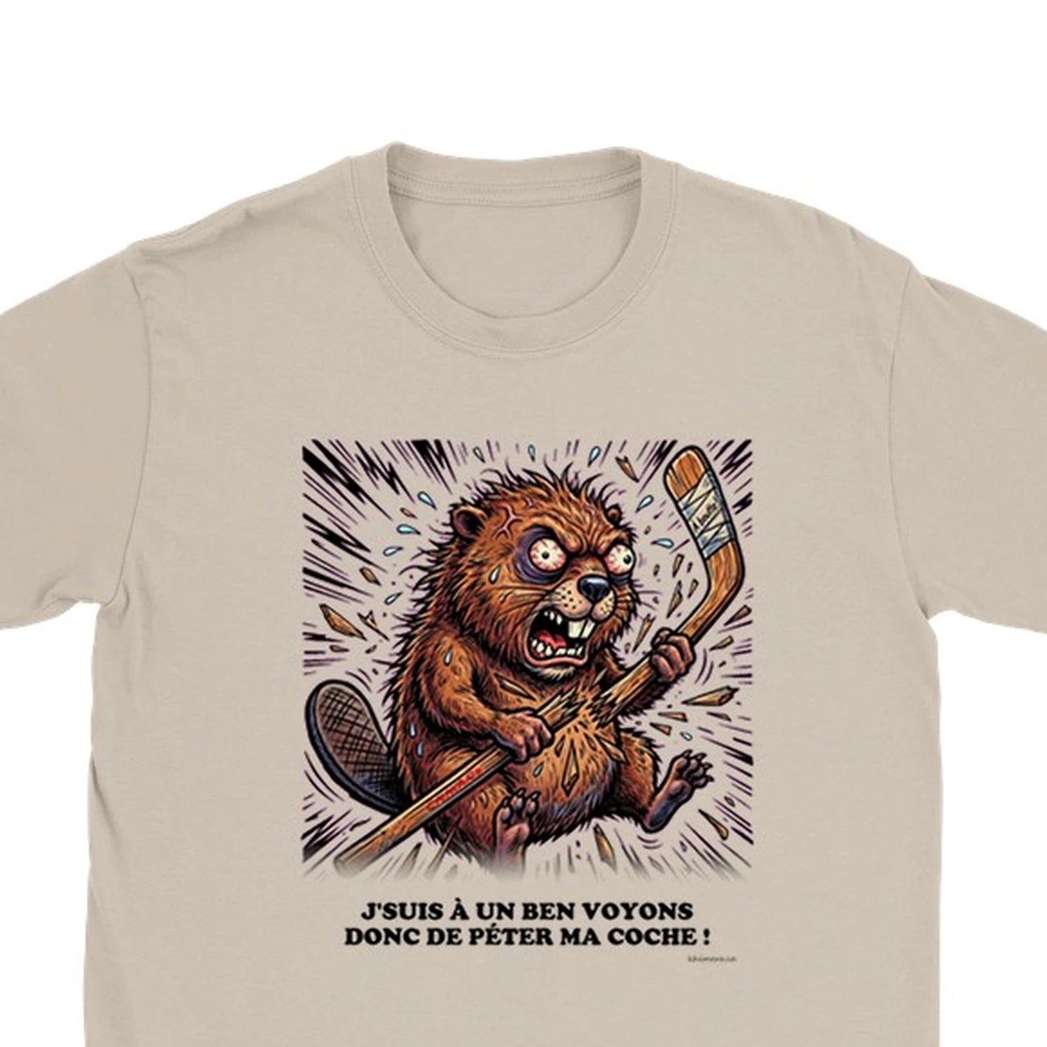 T-shirt Hockey Humour Péter ma Coche - zoom sable | Khimera
