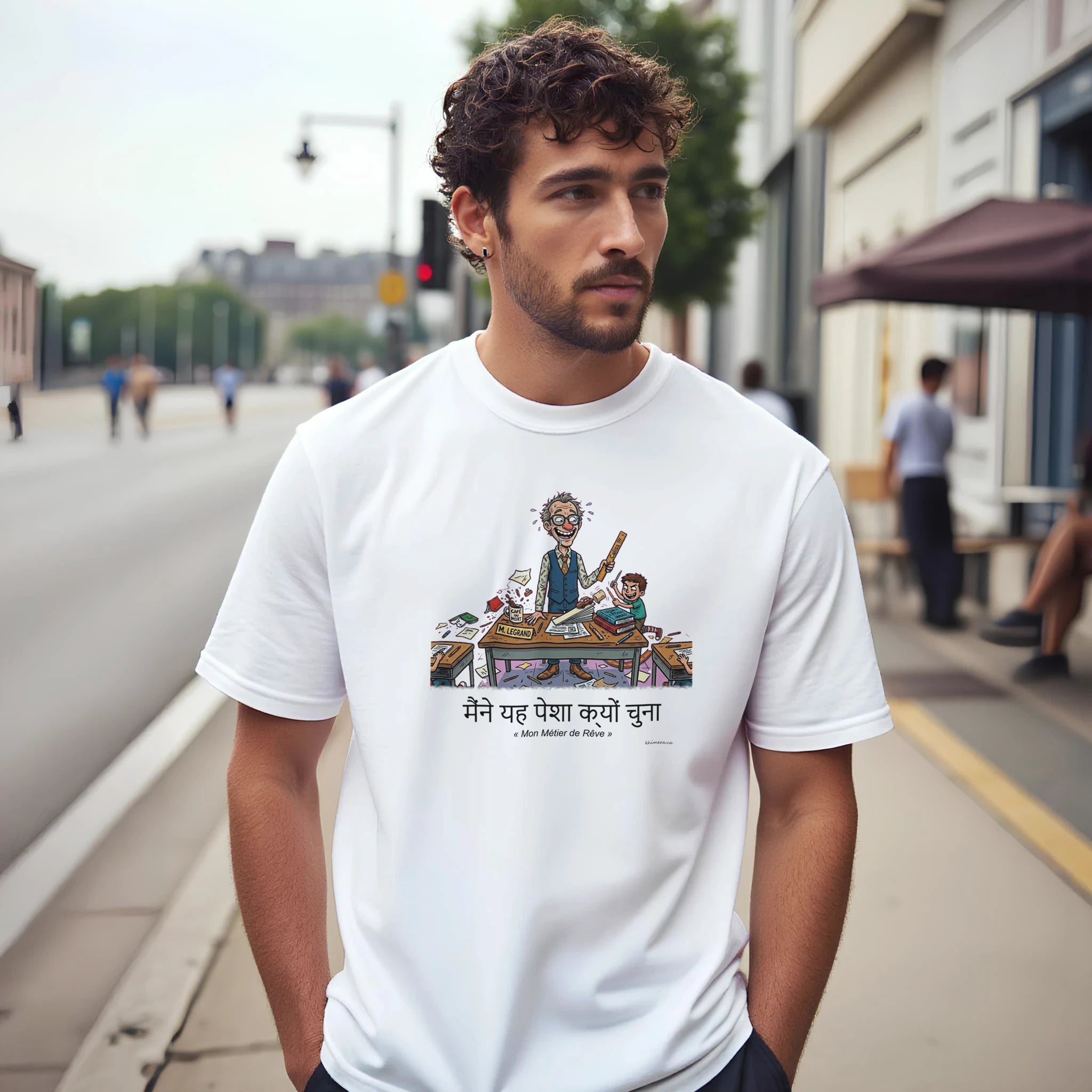 Homme portant le T-shirt Prof Humour Décalé - couleur blanc | Khimera