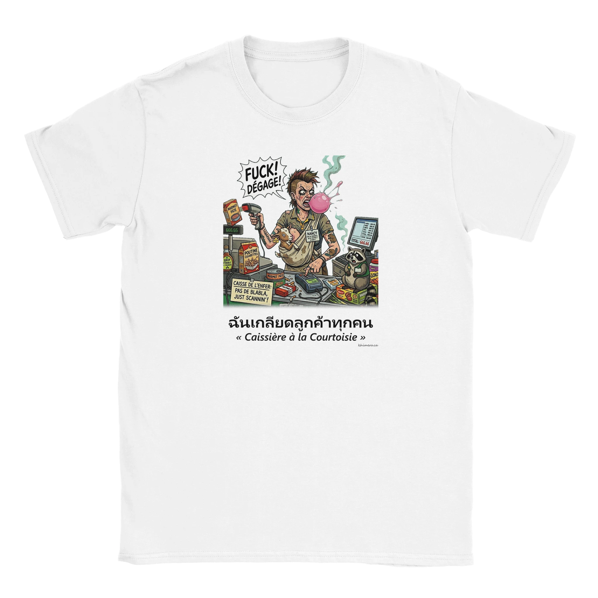 T-shirt Caissière Humour Décalé - couleur blanc | Khimera