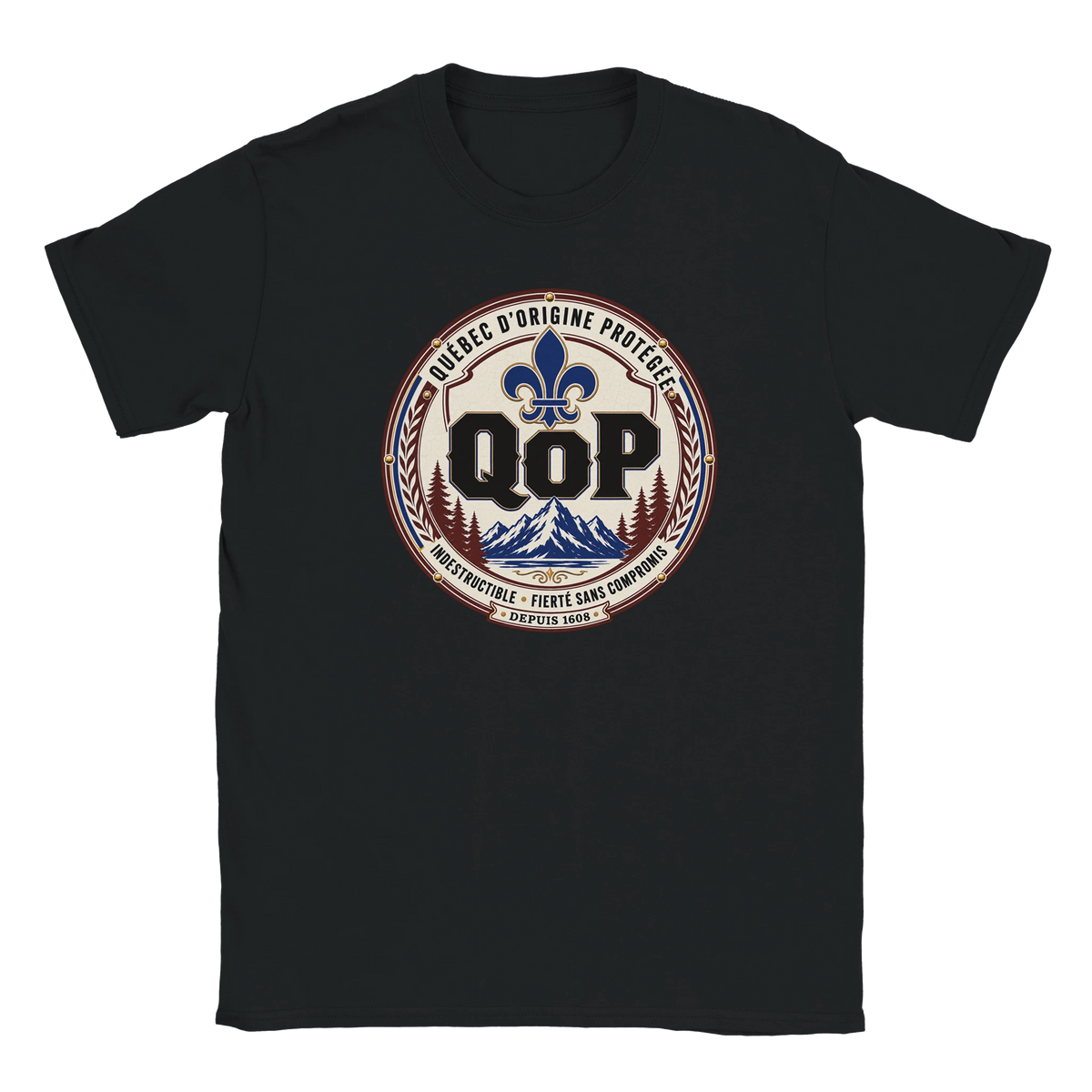 T-shirt sceau QOP fierté québécoise - couleur noir | Khimera