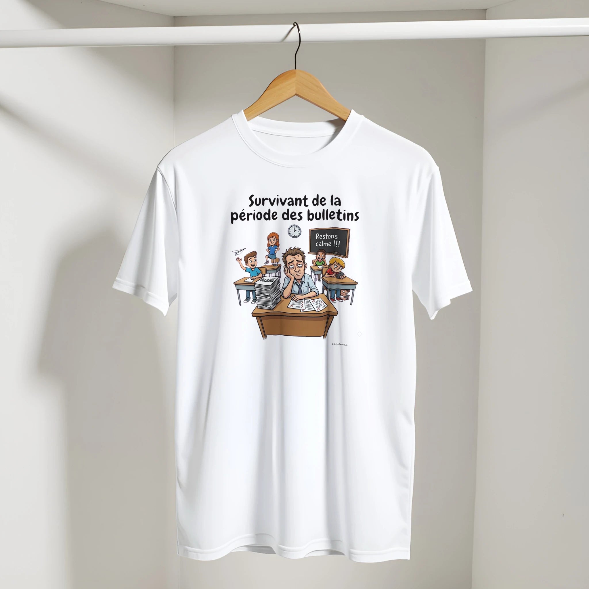 Chandail enseignant humour présenté sur cintre - couleur blanc | Khimera