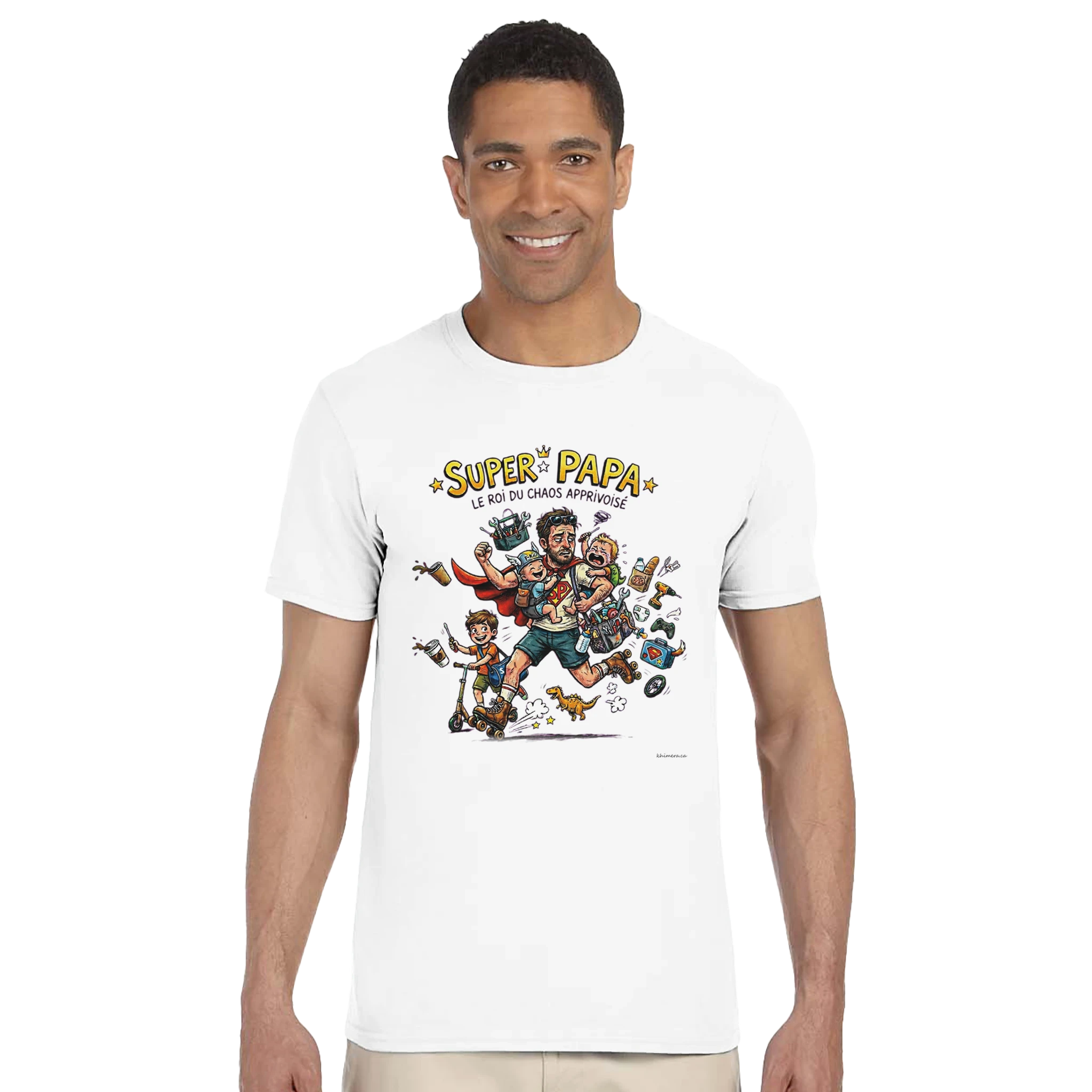 T-shirt Super Papa présenté sur cintre - couleur blanc | Khimera