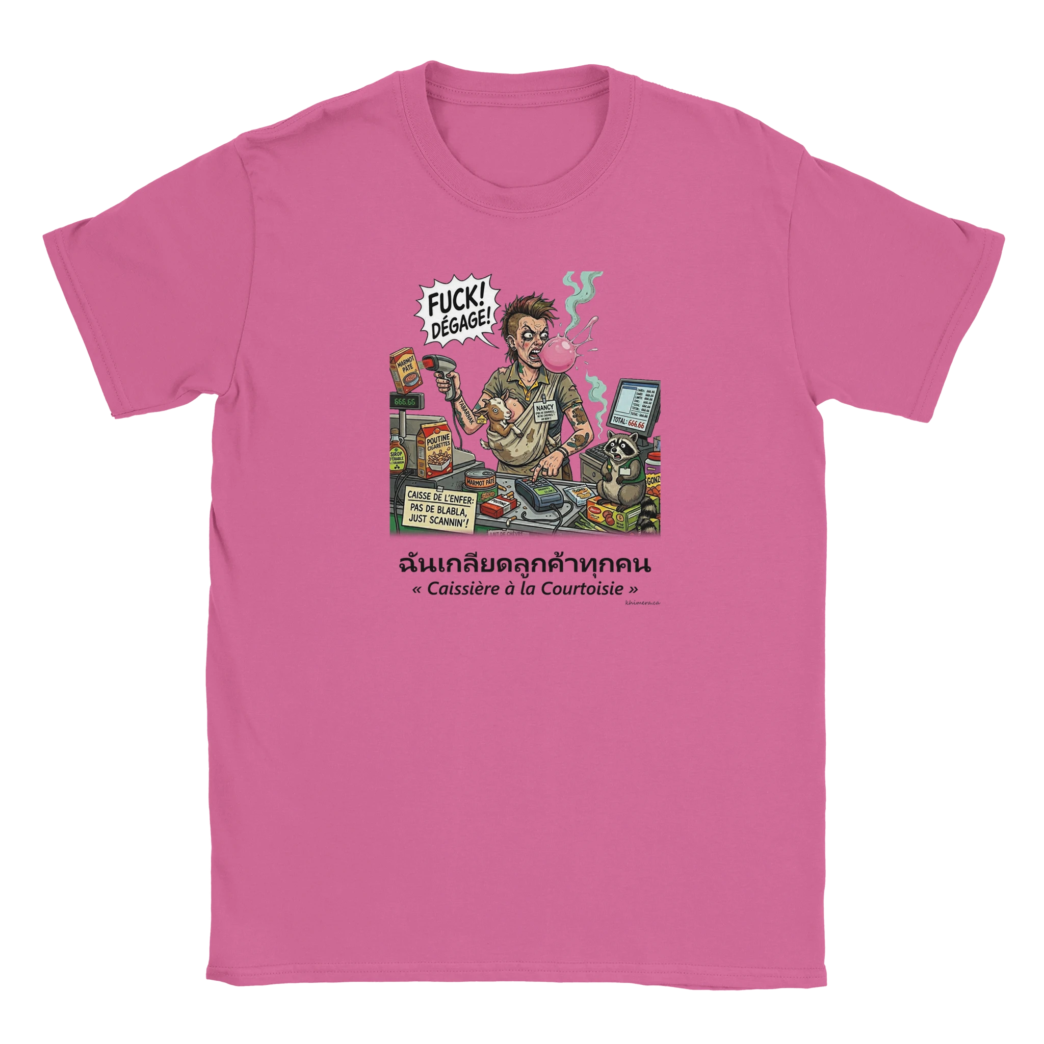 T-shirt Caissière Humour Décalé - couleur rose | Khimera