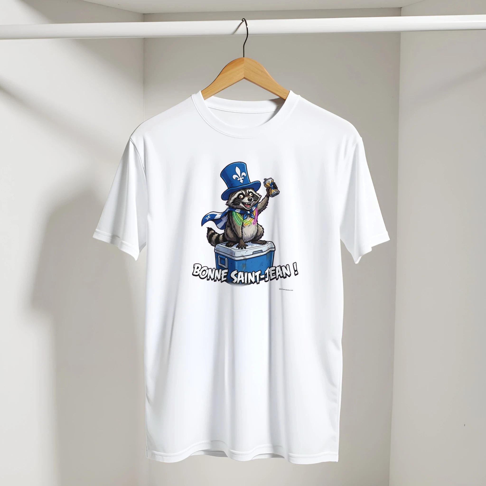 T-shirt Saint-Jean Raton Laveur présenté sur cintre - couleur blanc | Khimera