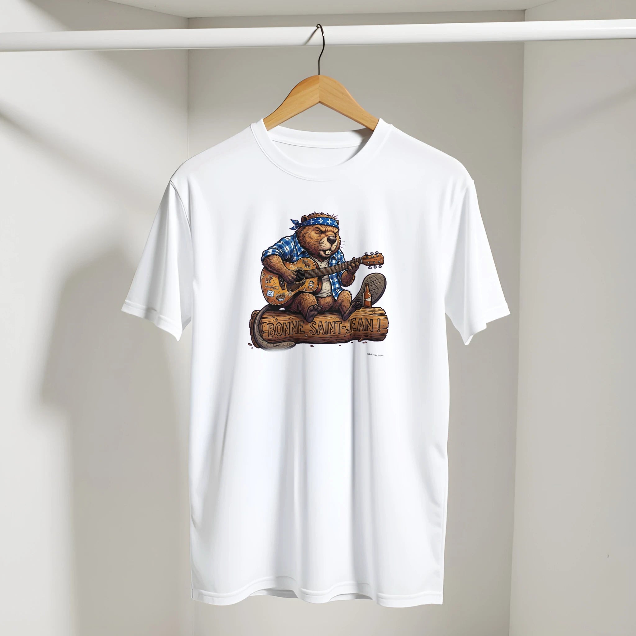 T-shirt Saint-Jean Castor Chansonnier présenté sur cintre - couleur blanc | Khimera