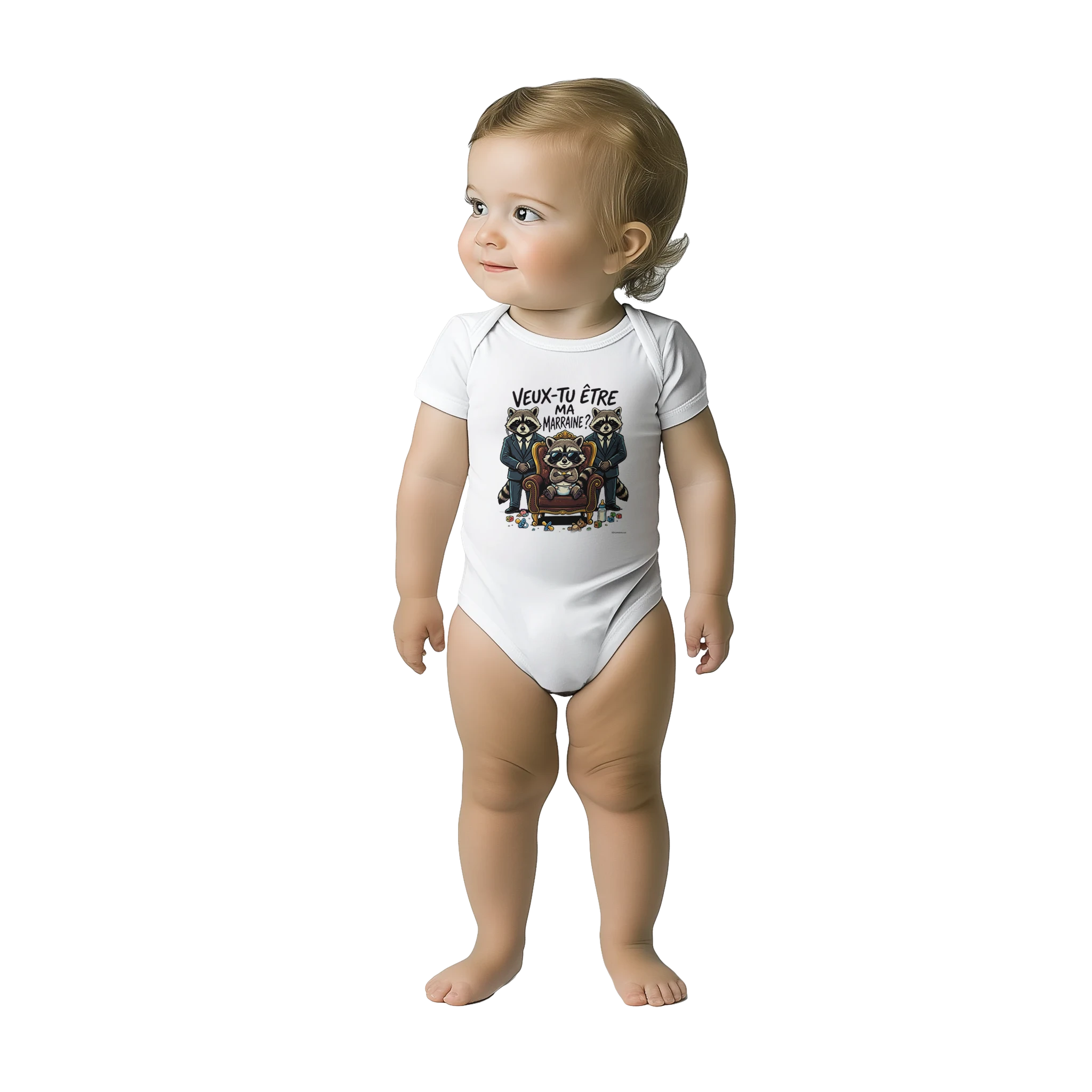 Bébé fille portant le cache-couche demande marraine - couleur blanc | Khimera