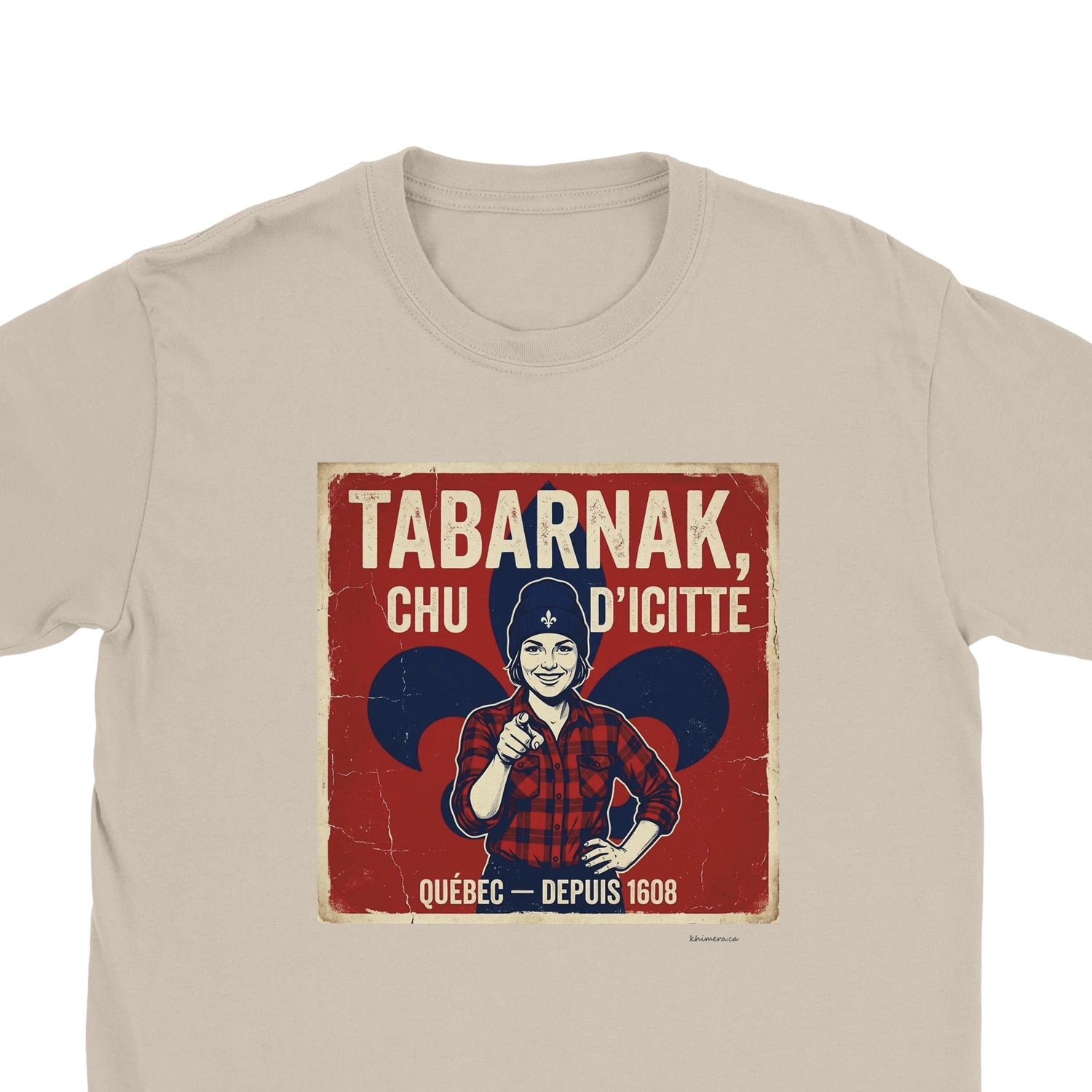 T-shirt fierté québécoise femme cadeau patriote Québec - zoom sable | Khimera