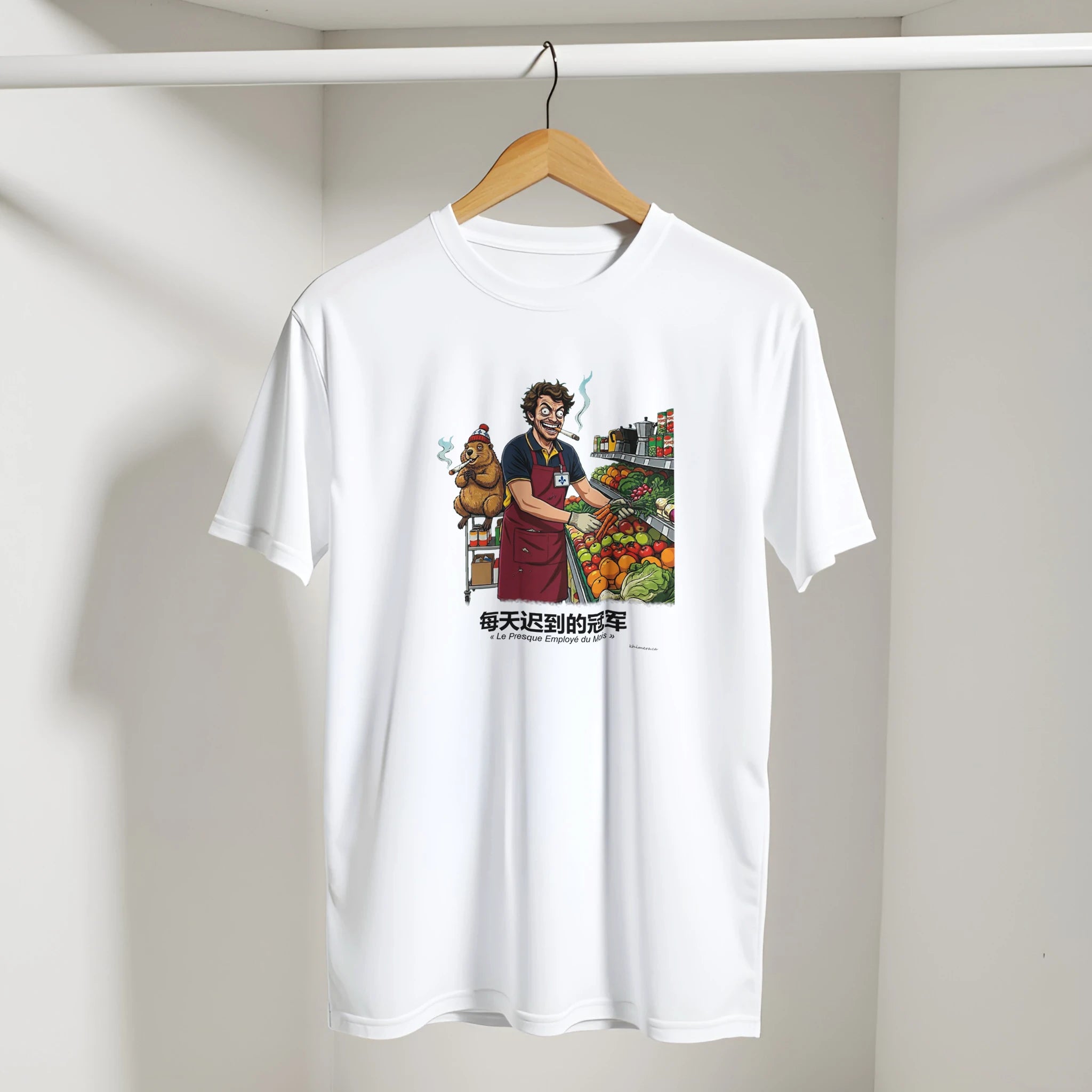 T-shirt Humour Décalé Retard présenté sur cintre - couleur blanc | Khimera