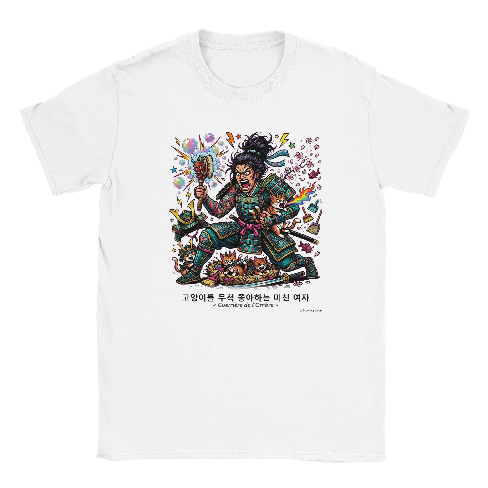T-shirt Folle aux Chats Humour Décalé - couleur blanc | Khimera