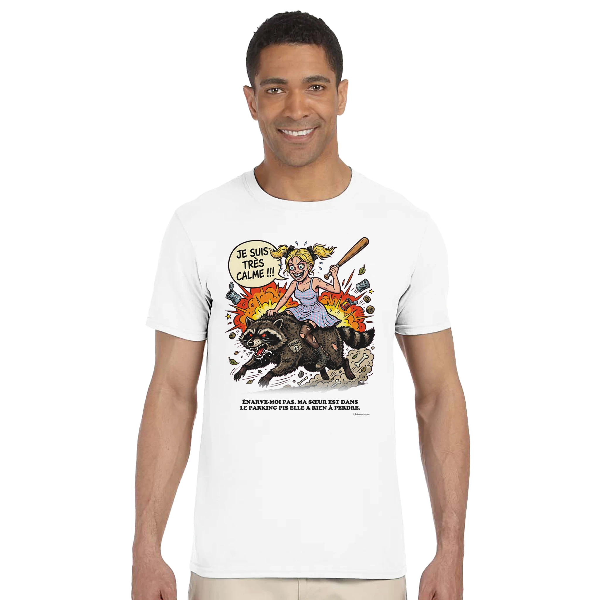 T-shirt Humour Sœur Protectrice présenté sur cintre - couleur blanc | Khimera