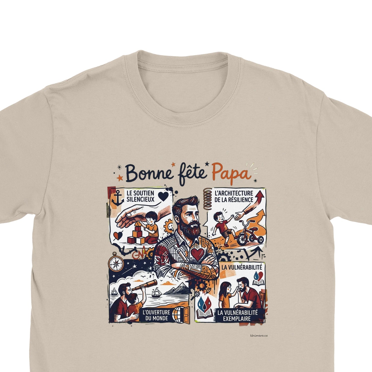T-shirt Bonne Fête Papa - zoom sable | Khimera