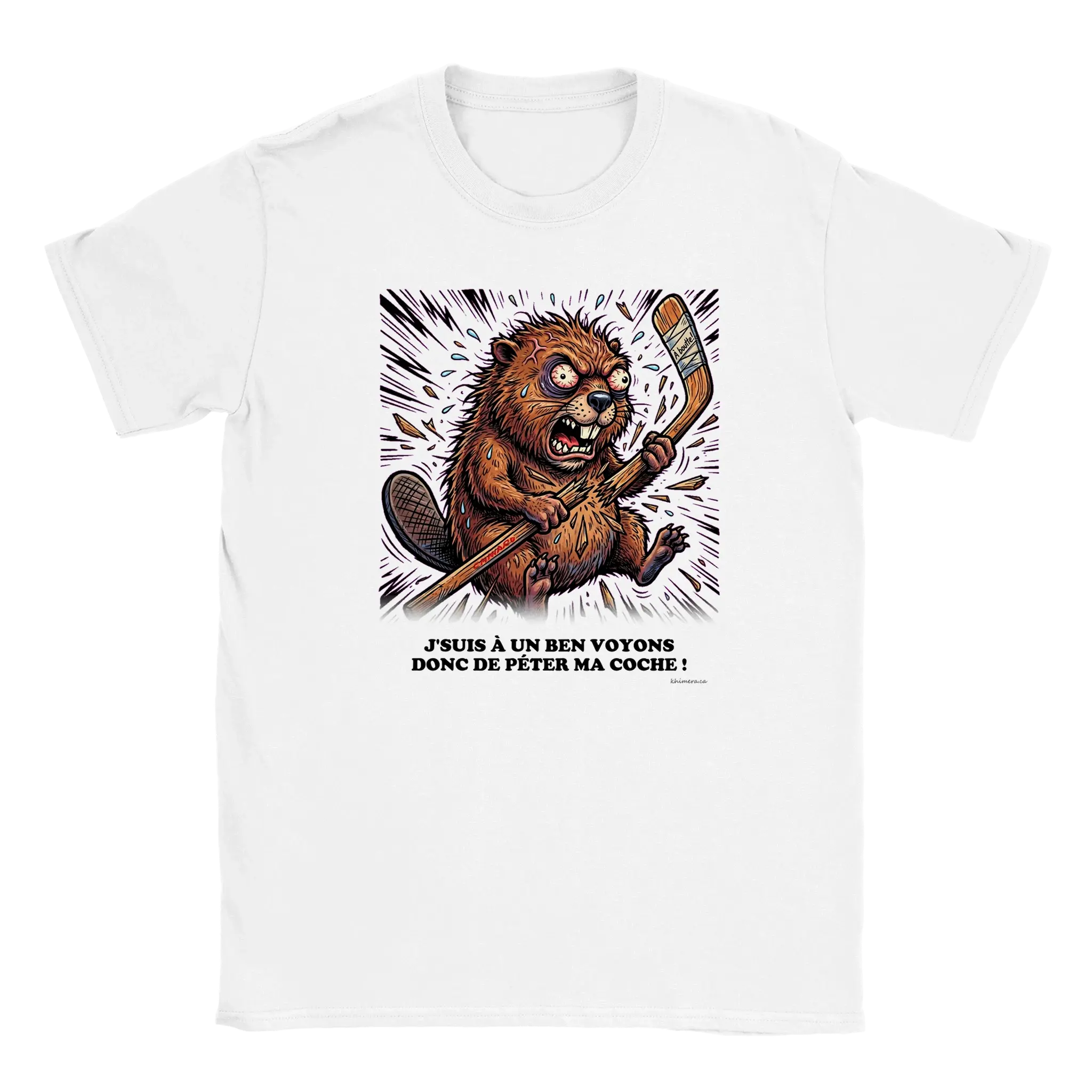 T-shirt Hockey Humour Péter ma Coche - couleur blanc | Khimera