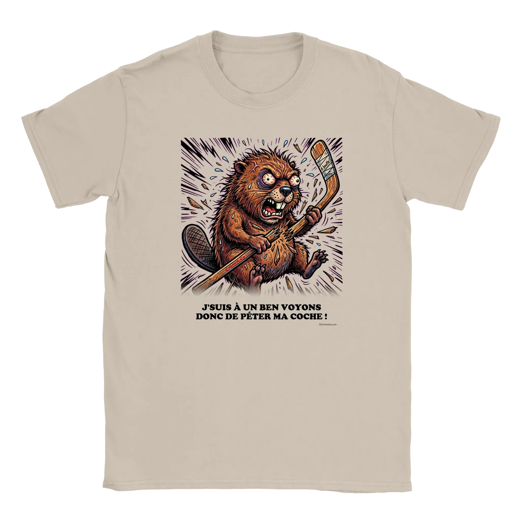 T-shirt Hockey Humour Péter ma Coche - couleur sable | Khimera