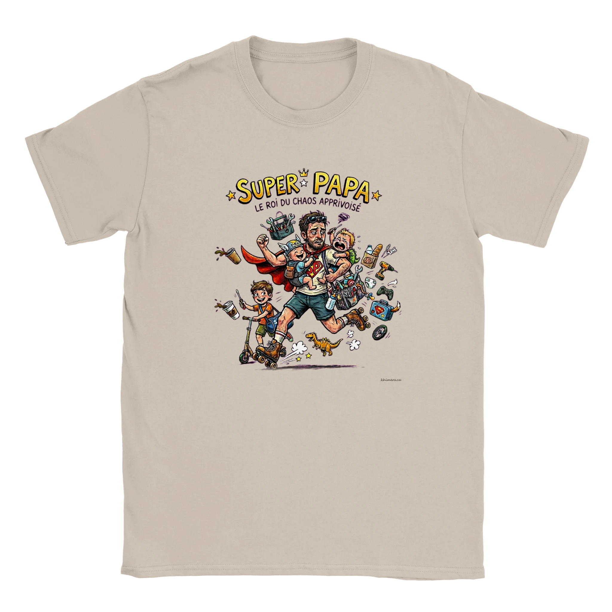 Chandail super papa fête des pères illustration héros papa poule - couleur sable | Khimera