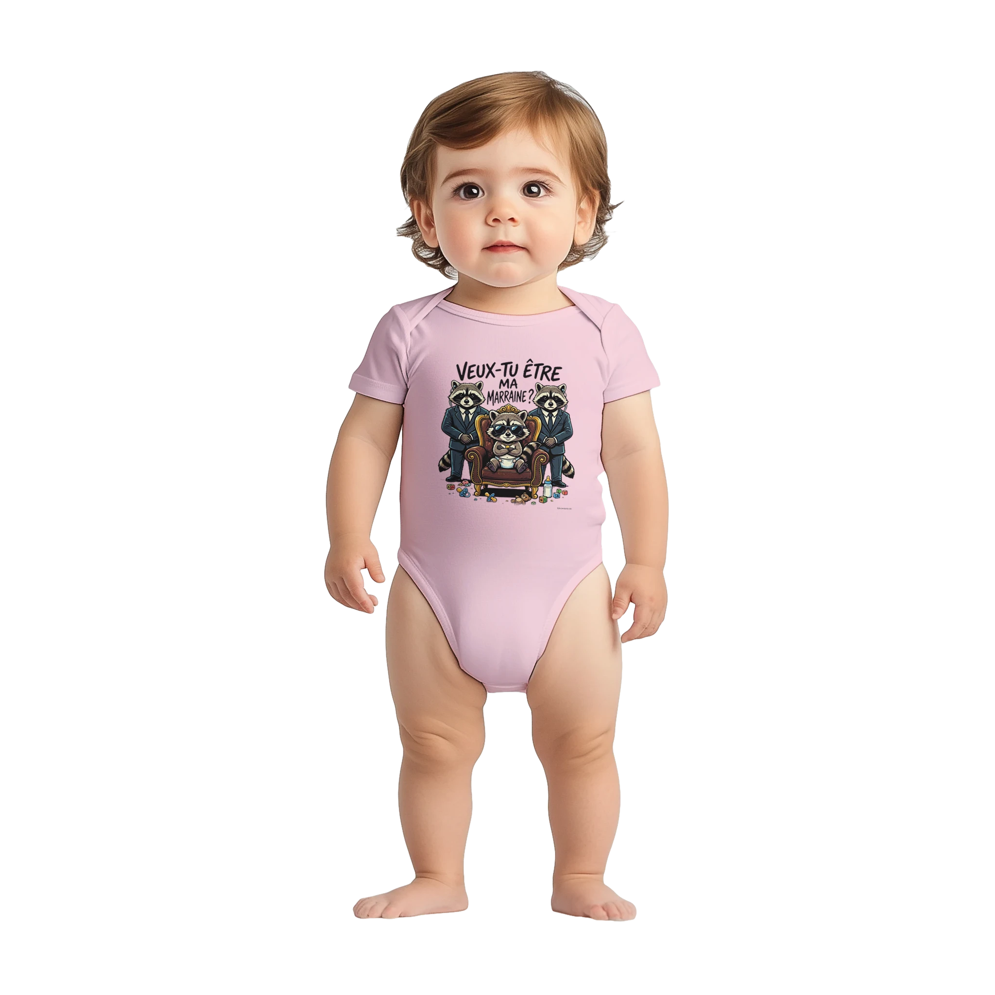 Bébé fille portant le cache-couche demande marraine - couleur rose | Khimera