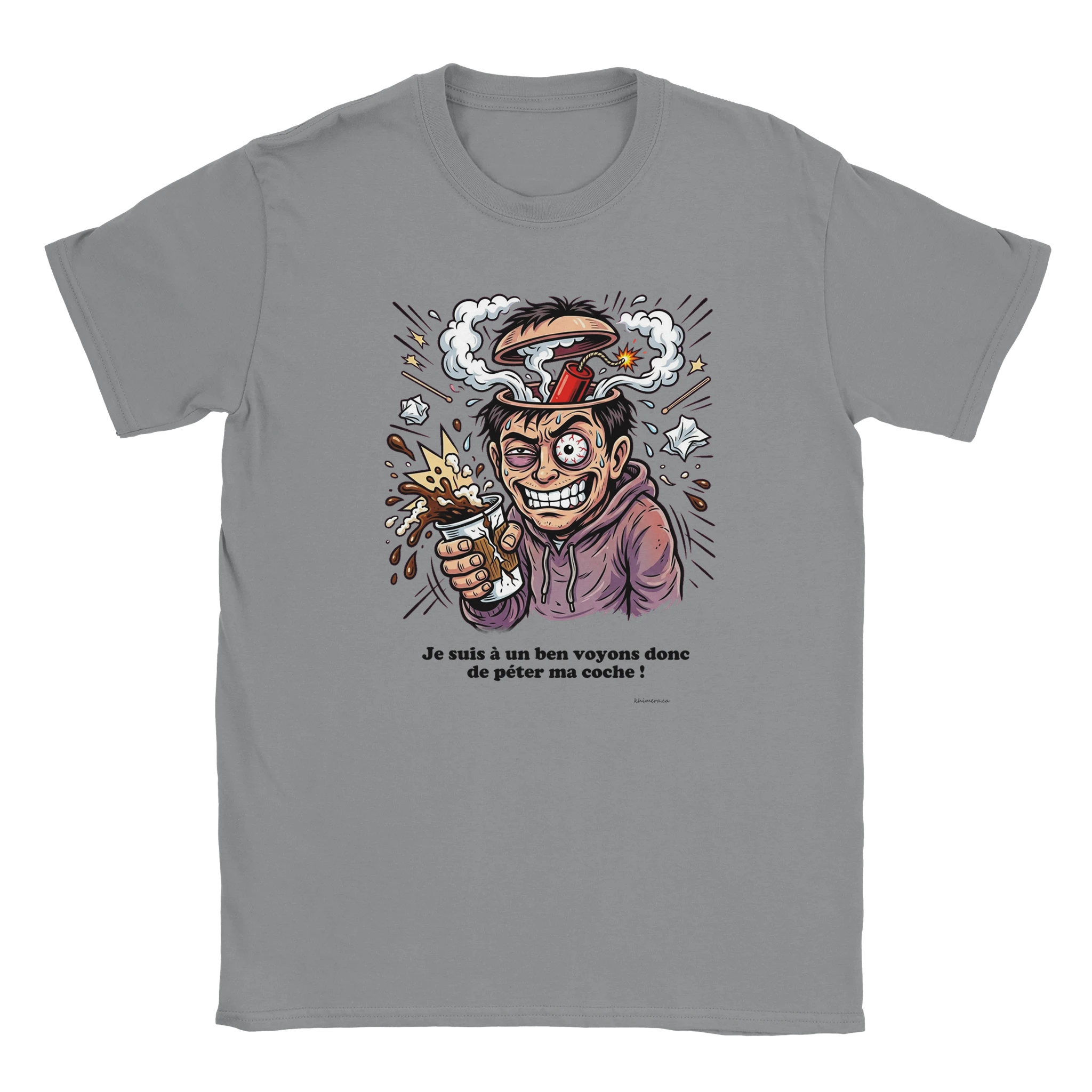T-shirt Humour Café Péter ma Coche - couleur gris chiné | Khimera