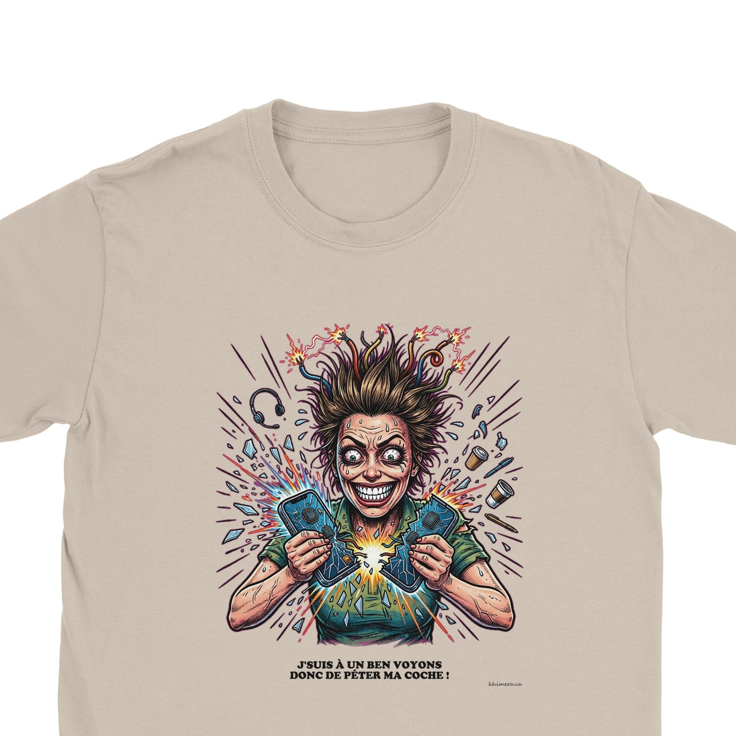 T-shirt Humour Québécois Péter ma Coche - zoom sable | Khimera