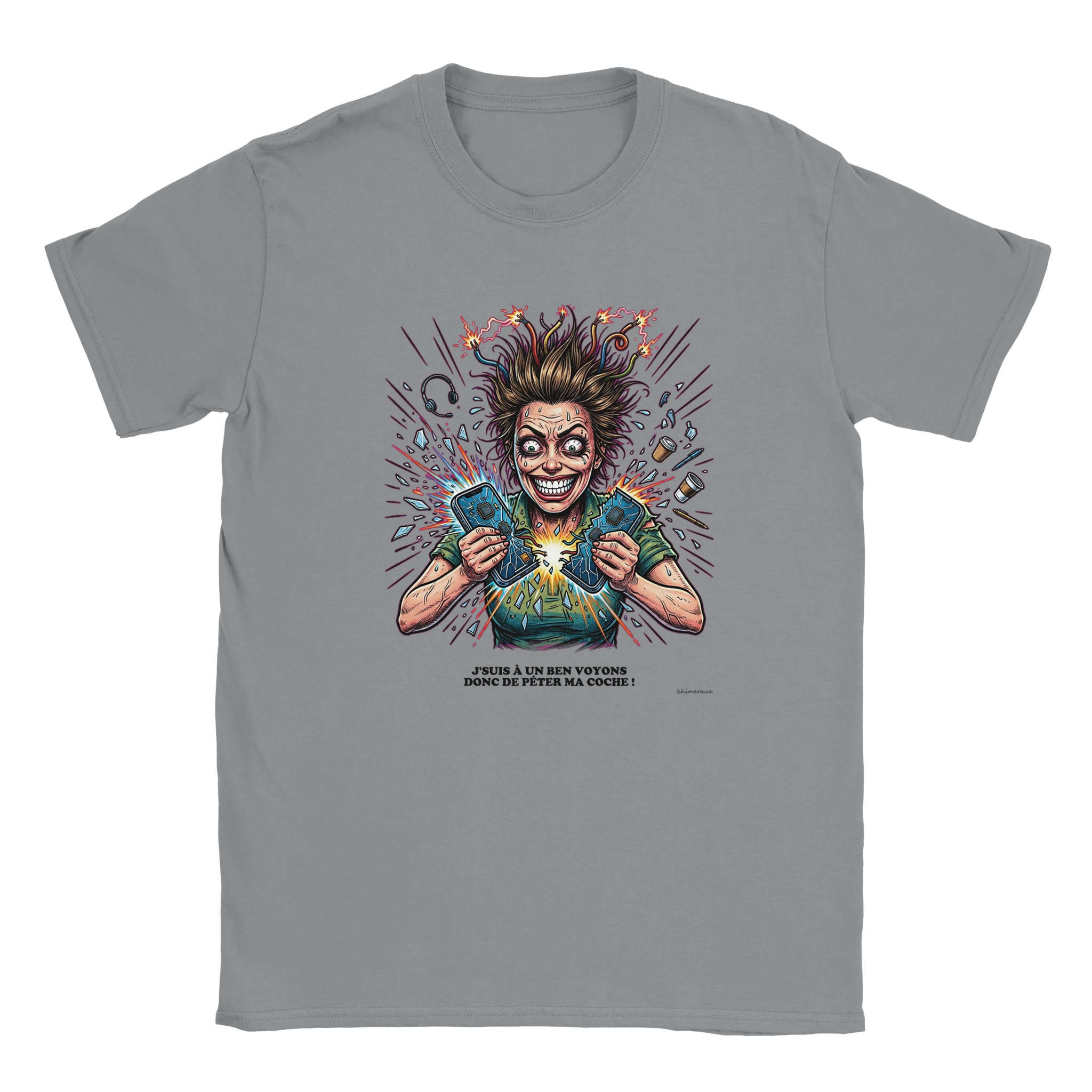 T-shirt Humour Québécois Péter ma Coche - couleur gris chiné | Khimera