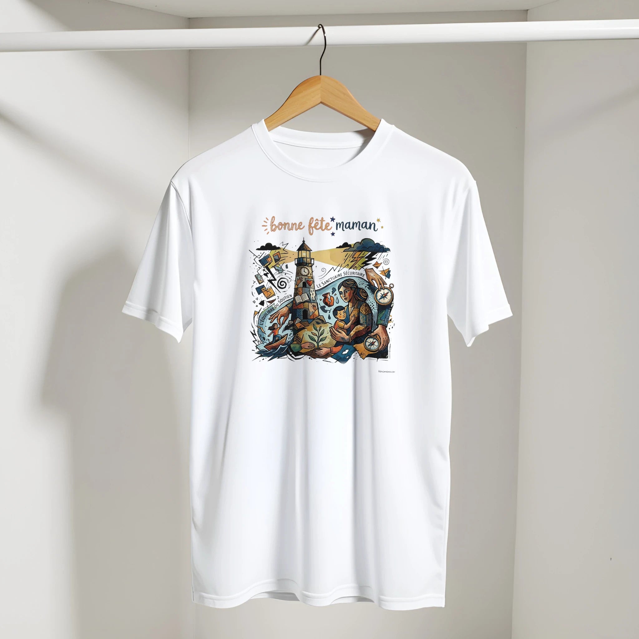 T-shirt Bonne Fête Maman cadeau maman présenté sur cintre - couleur blanc | Khimera