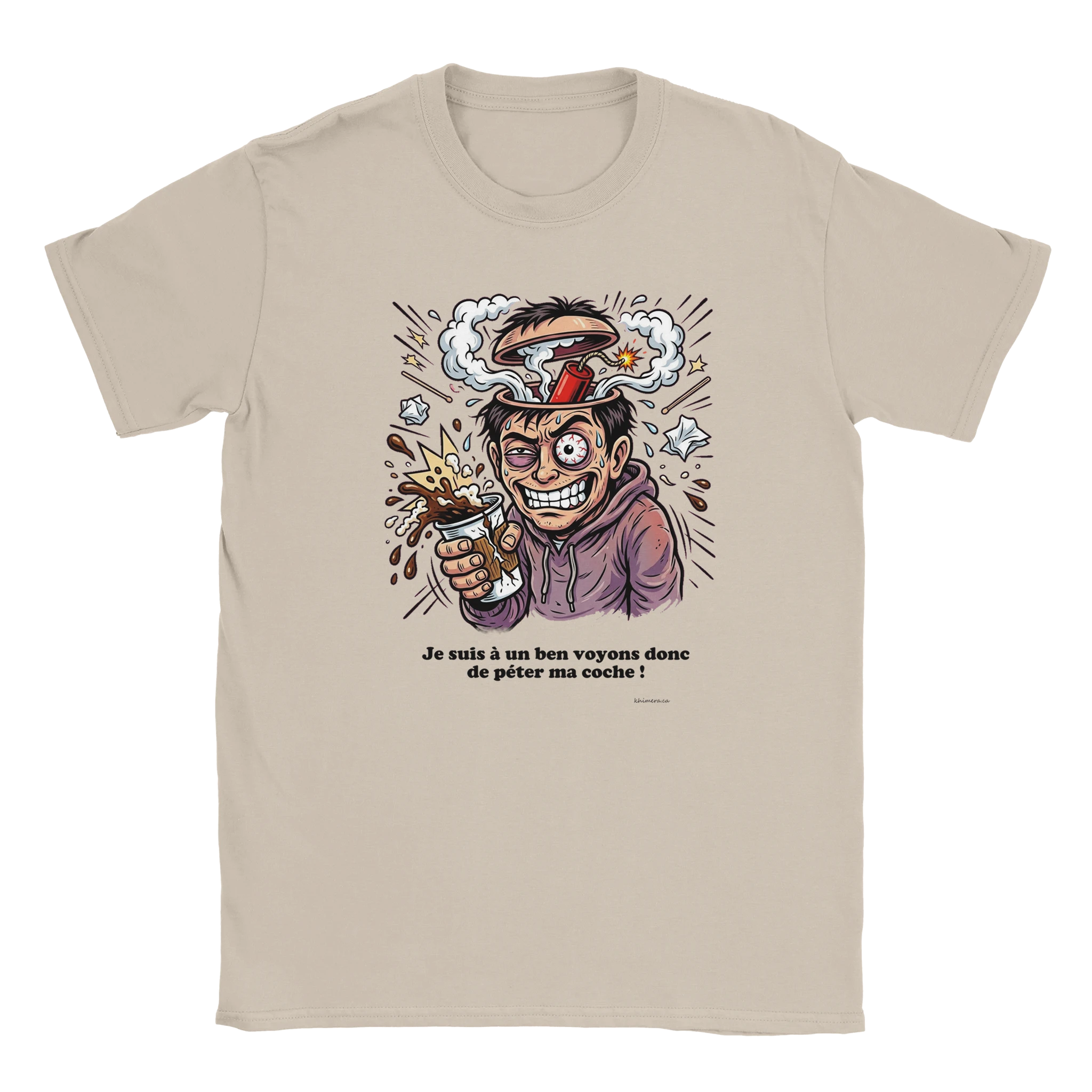 T-shirt Humour Café Péter ma Coche - couleur sable | Khimera
