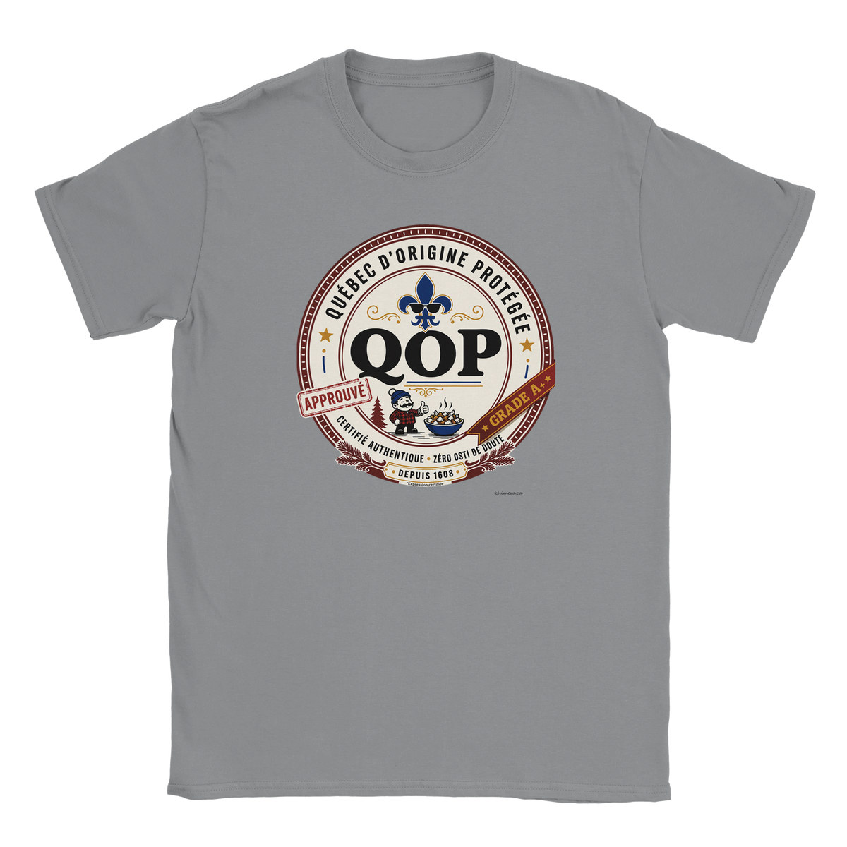 T-shirt sceau QOP fierté québécoise assumée - couleur gris | Khimera