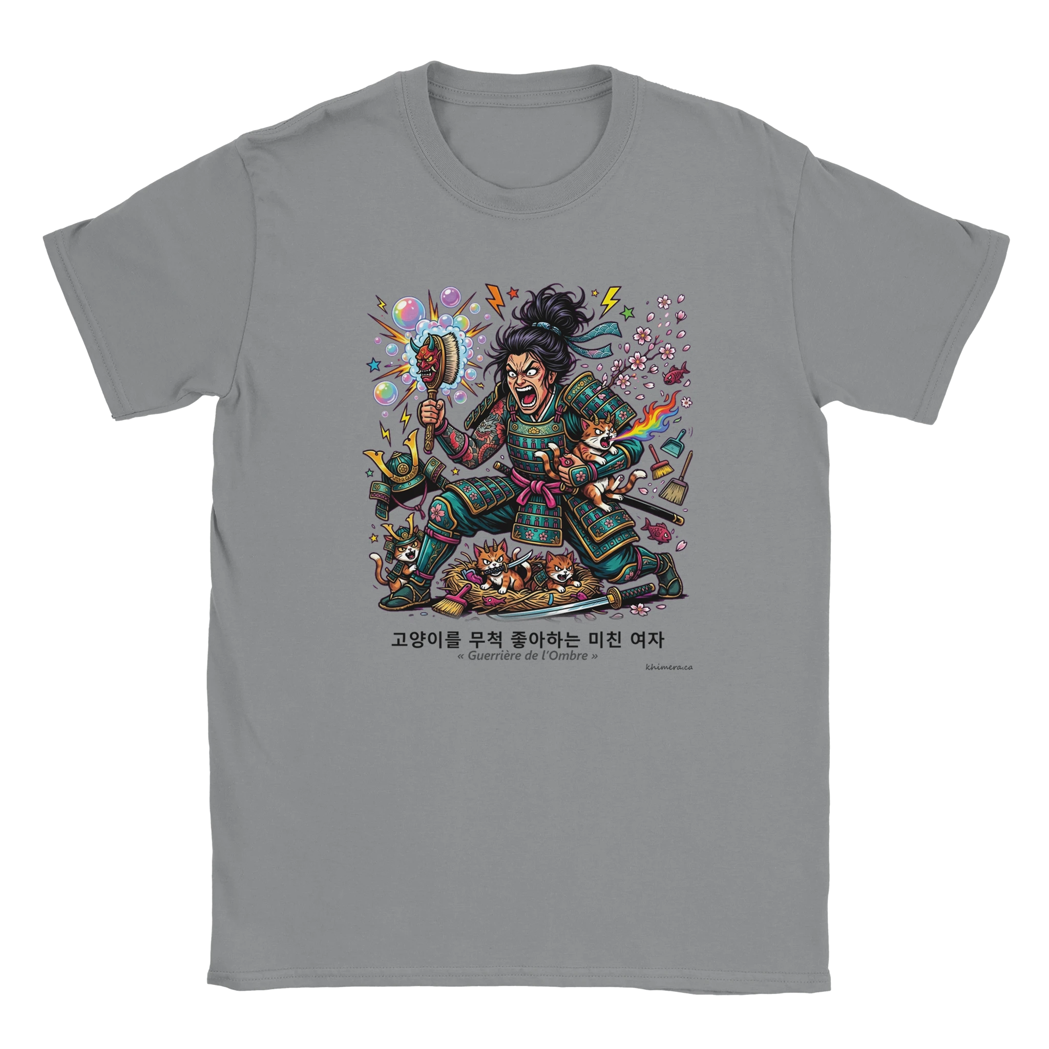 T-shirt Folle aux Chats Humour Décalé - couleur gris chiné | Khimera