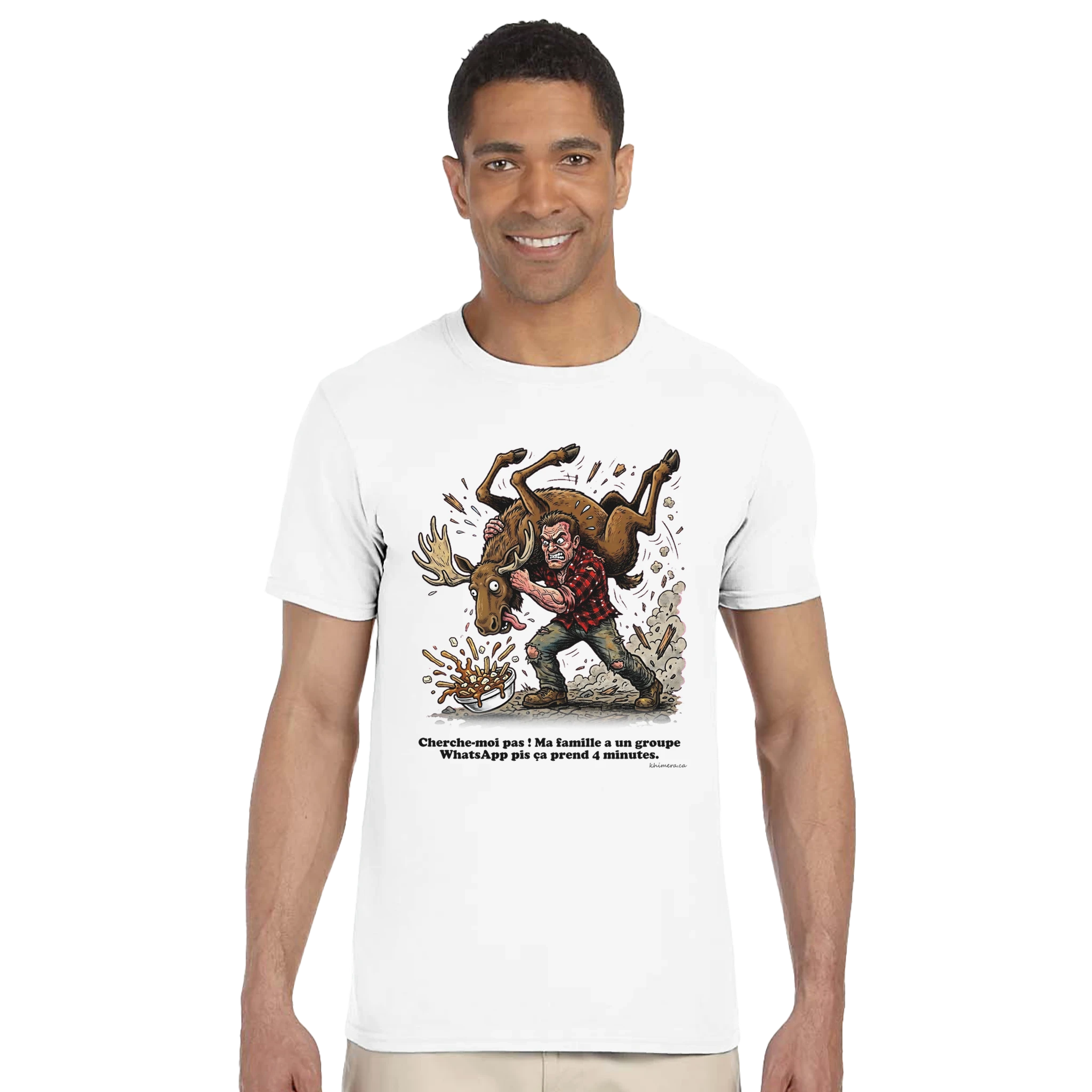 T-shirt Humour Famille WhatsApp présenté sur cintre - couleur blanc | Khimera
