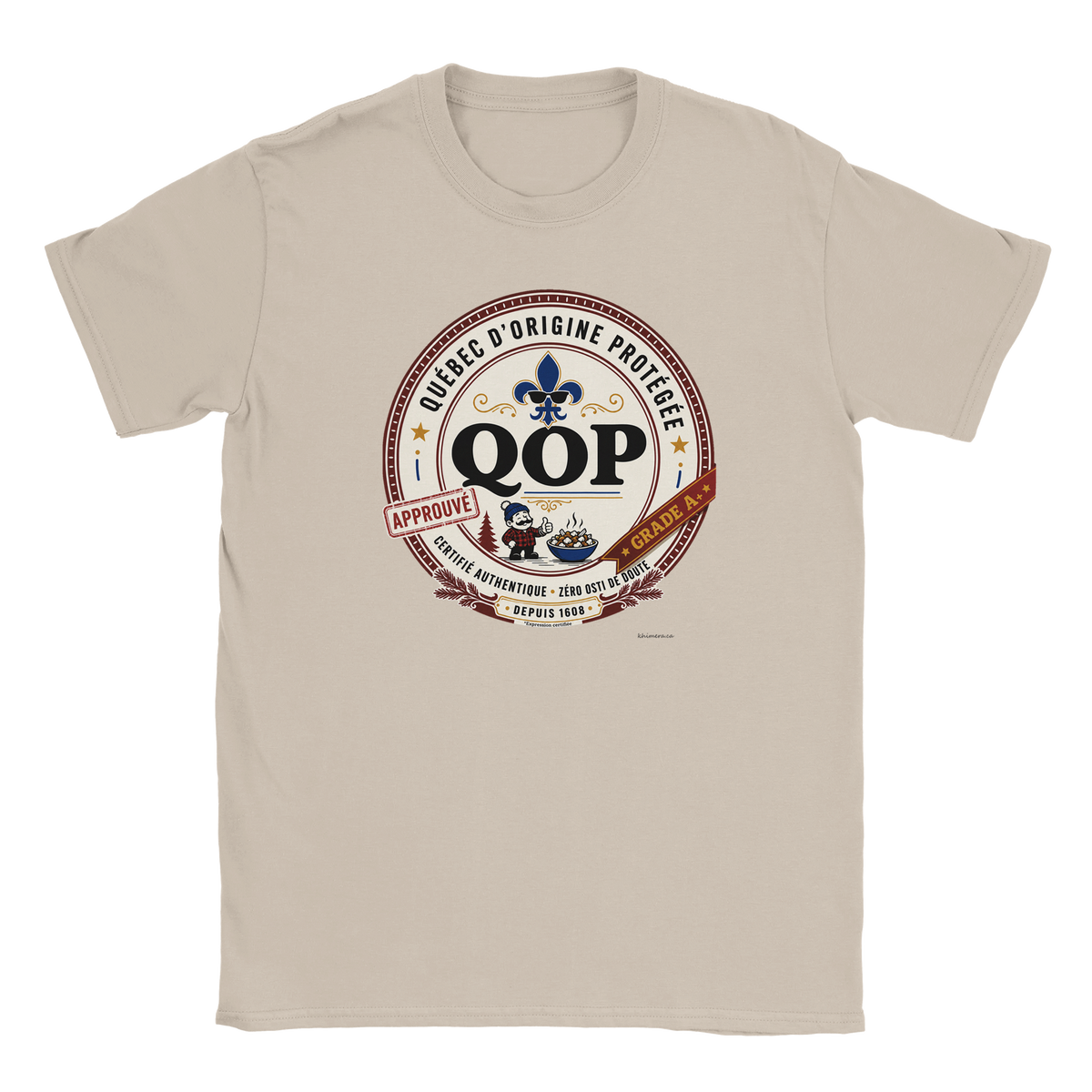 T-shirt sceau QOP fierté québécoise assumée - couleur sable | Khimera