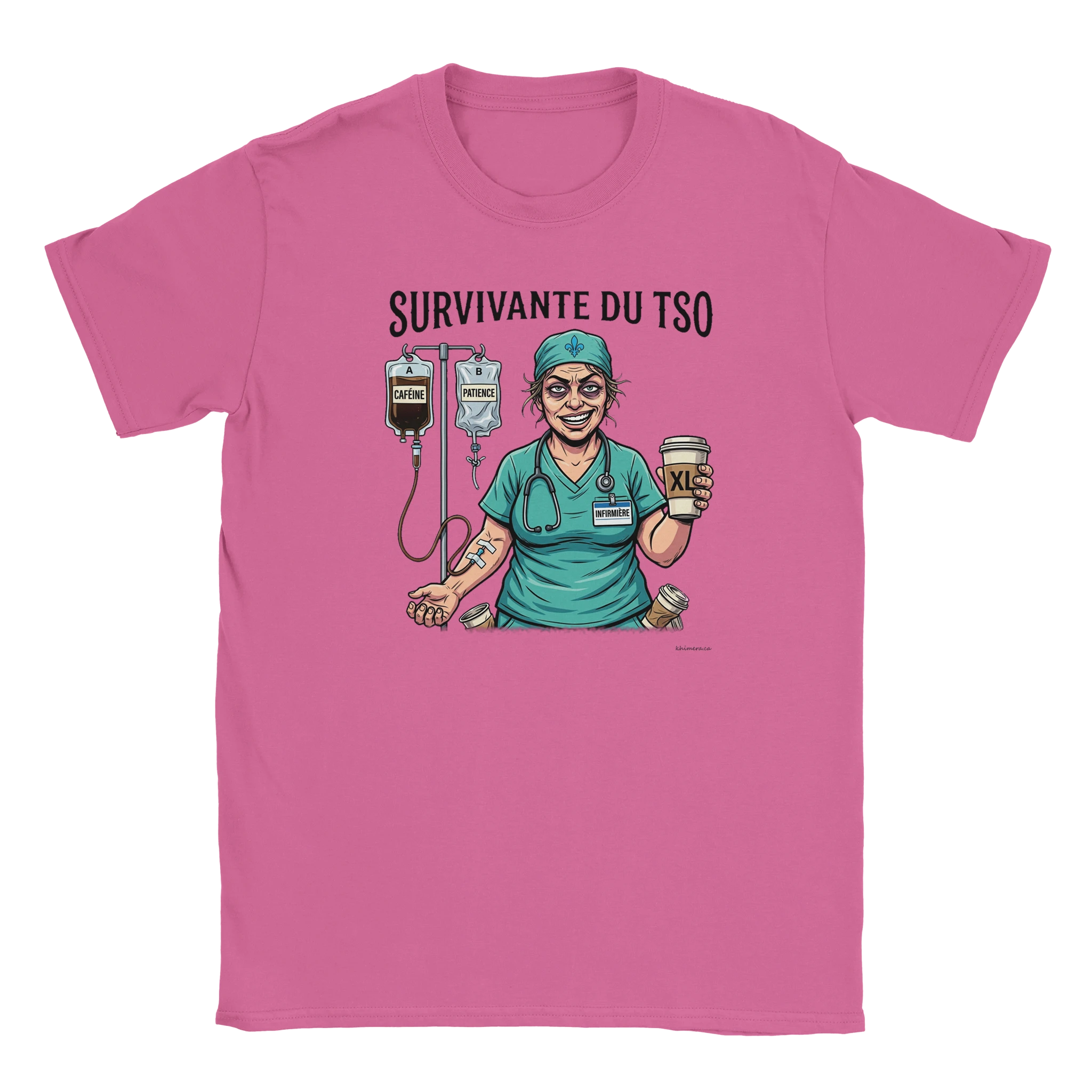 Chandail infirmière humour québécois - couleur rose | Khimera