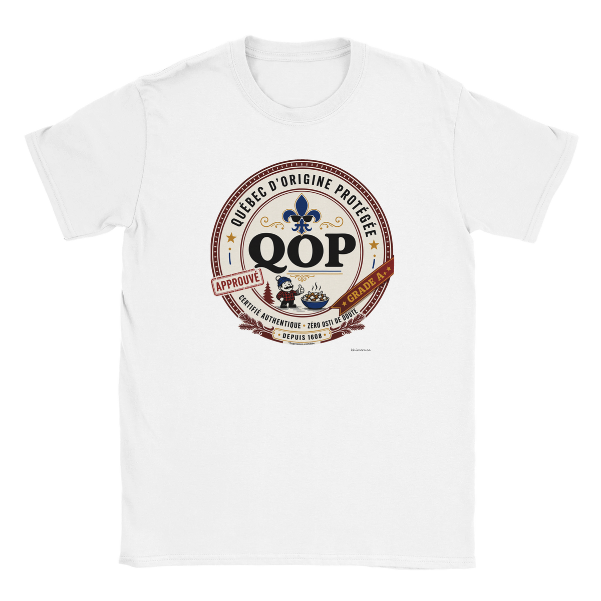 T-shirt sceau QOP fierté québécoise assumée - couleur blanc | Khimera