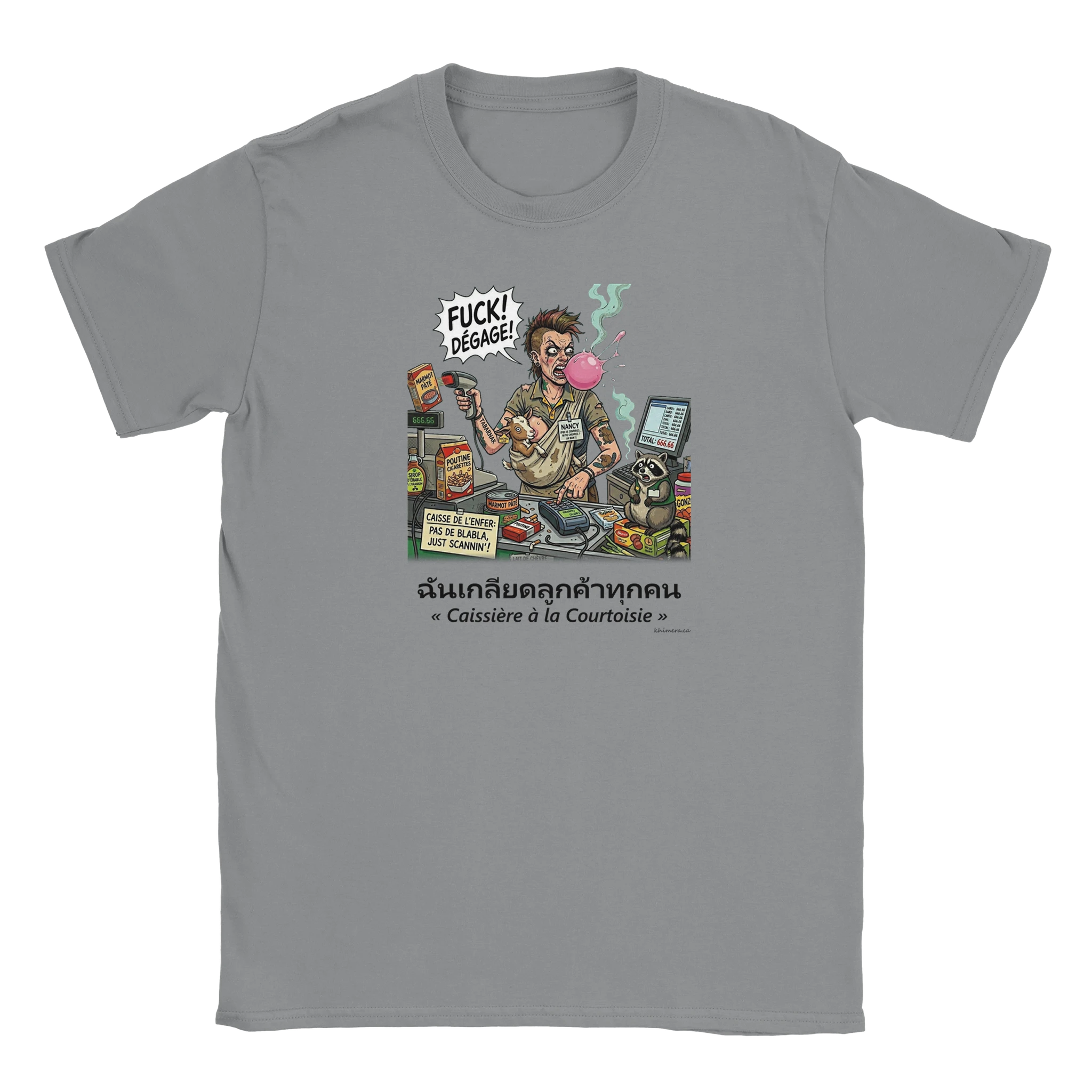 T-shirt Caissière Humour Décalé - couleur gris chiné | Khimera