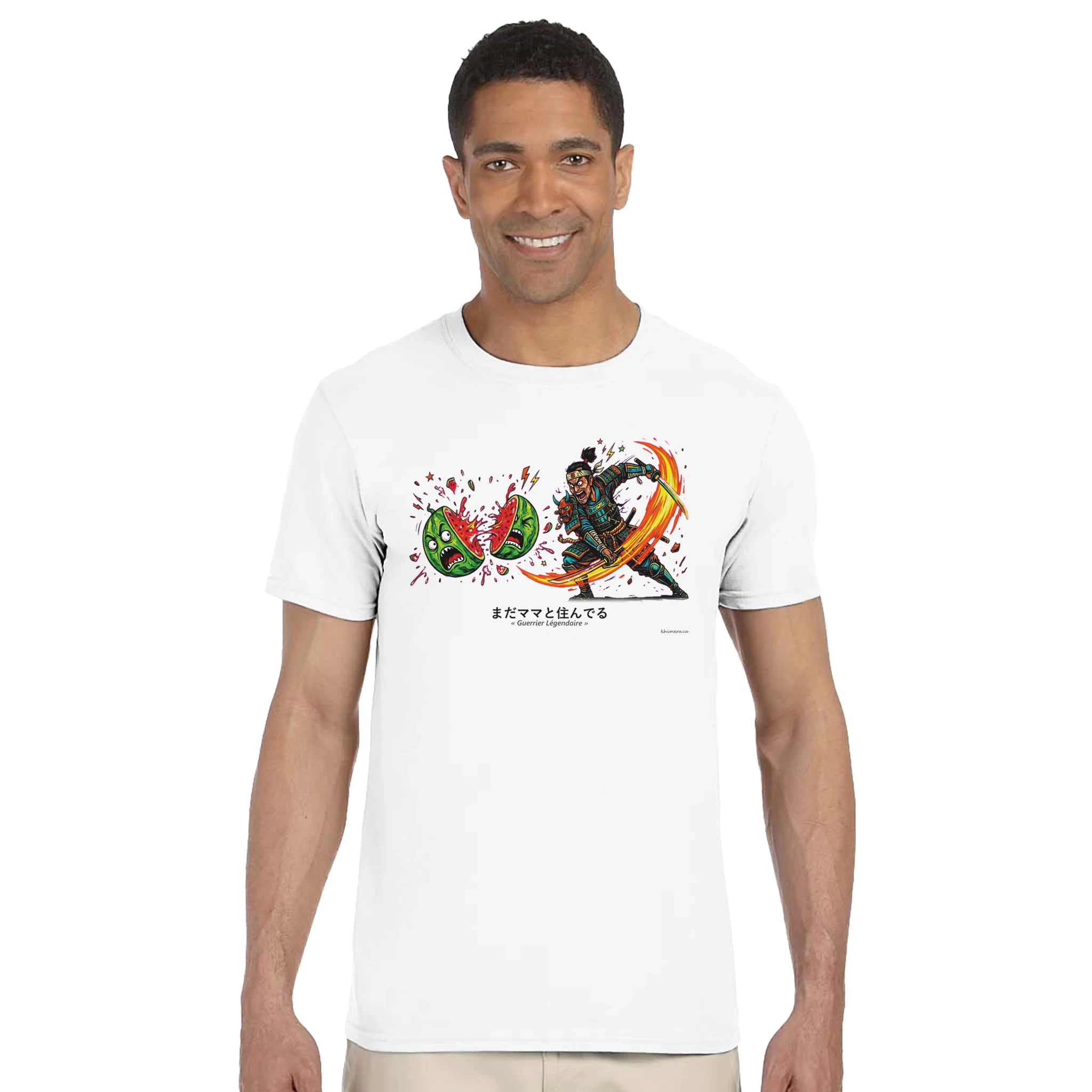 Homme portant le T-shirt Samouraï Humour Décalé - couleur blanc | Khimera