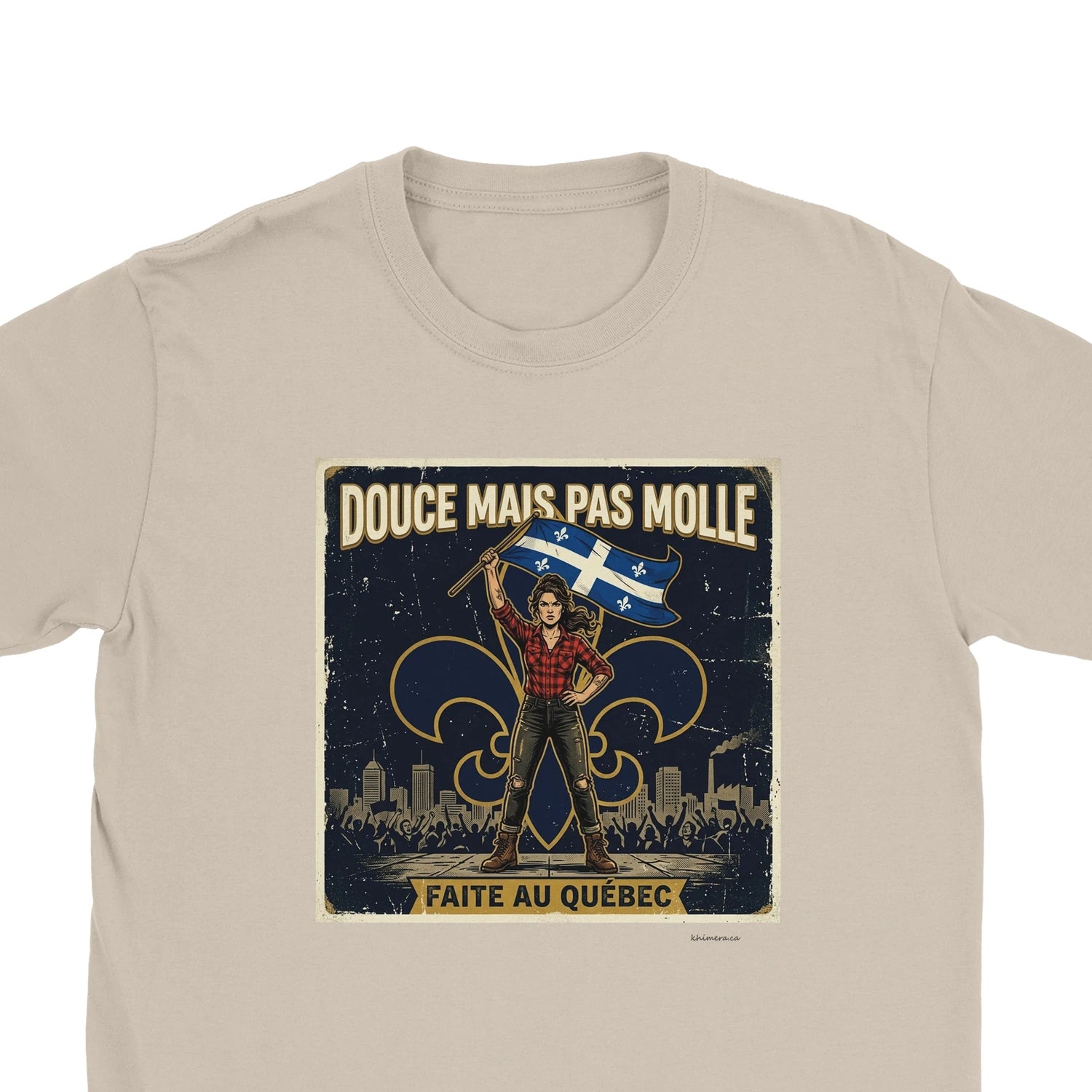 T-shirt drapeau Québec femme cadeau Saint-Jean - zoom sable | Khimera