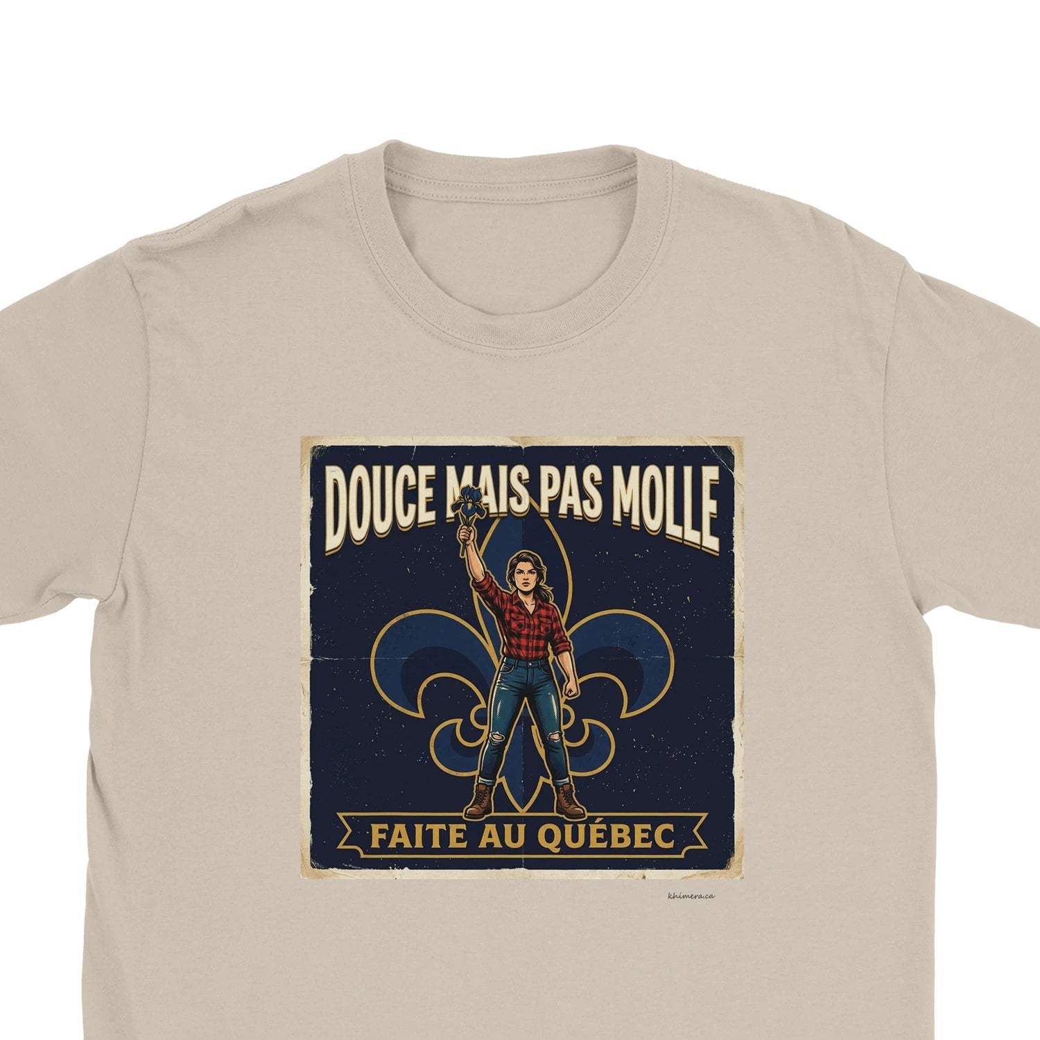 T-shirt femme québécoise forte cadeau fierté Québec - zoom sable | Khimera