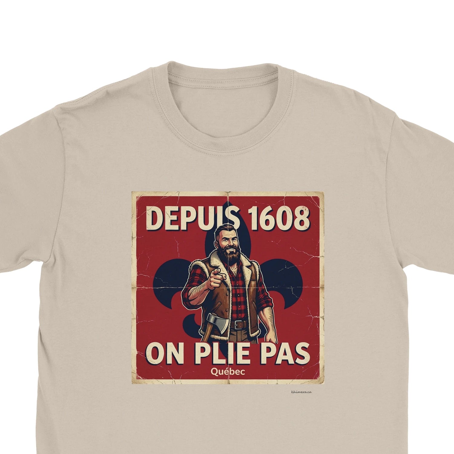 T-shirt bûcheron québécois cadeau fierté Québec - zoom sable | Khimera