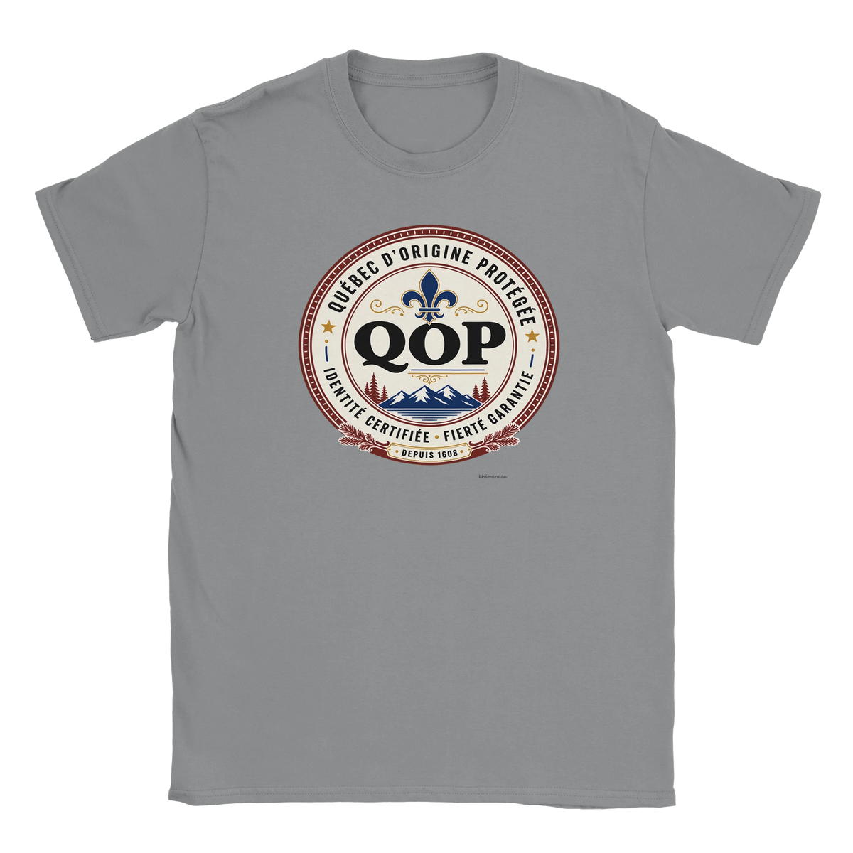 T-shirt sceau QOP identité québécoise - couleur gris | Khimera