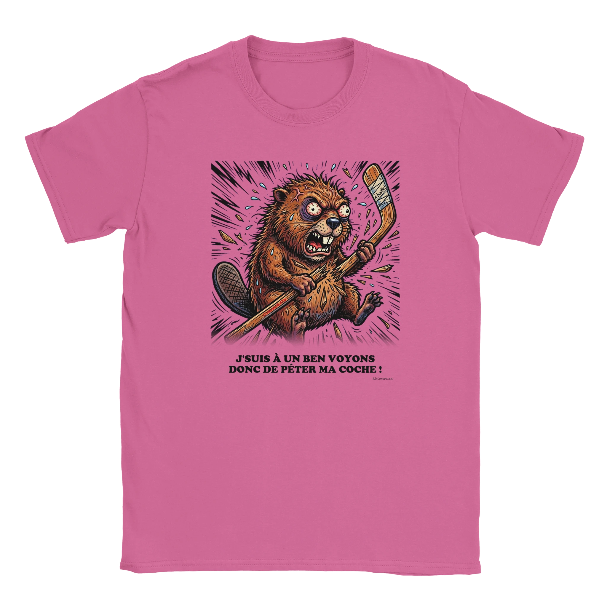 T-shirt Hockey Humour Péter ma Coche - couleur rose | Khimera