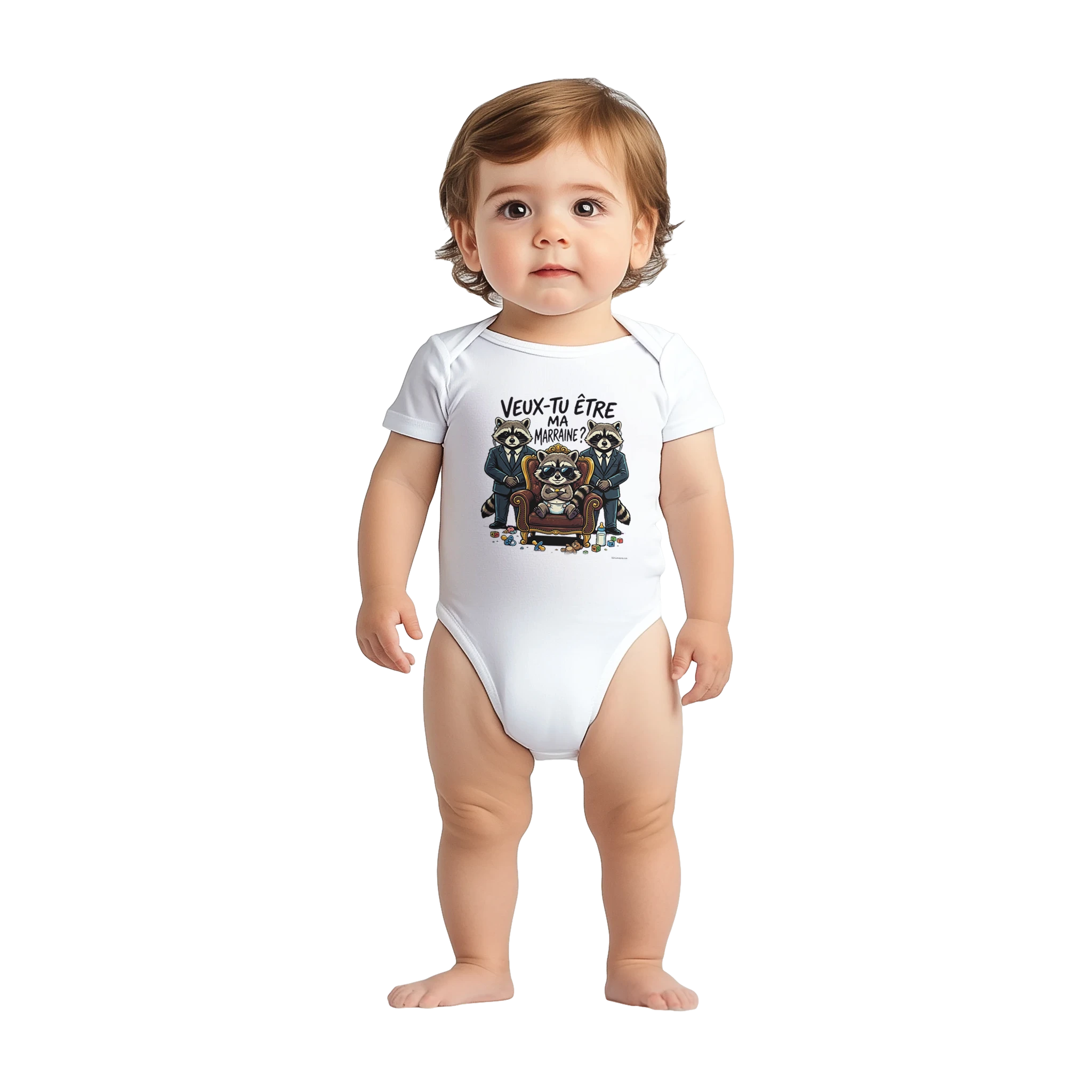 Bébé garçon portant le cache-couche demande marraine - couleur blanc | Khimera