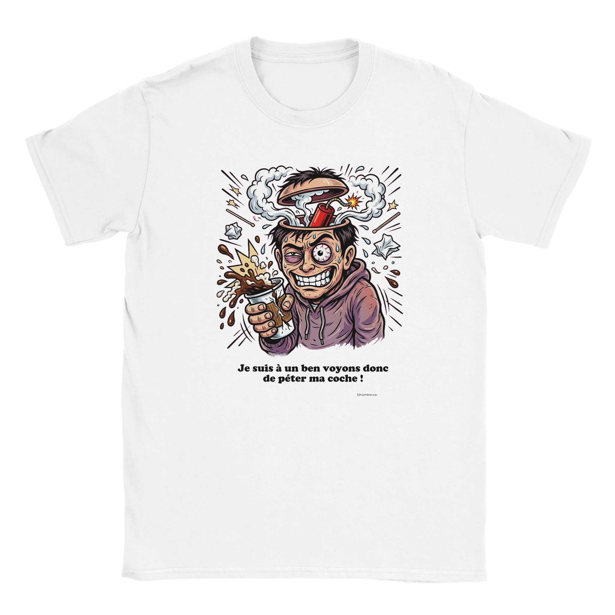 T-shirt Humour Café Péter ma Coche - couleur blanc | Khimera