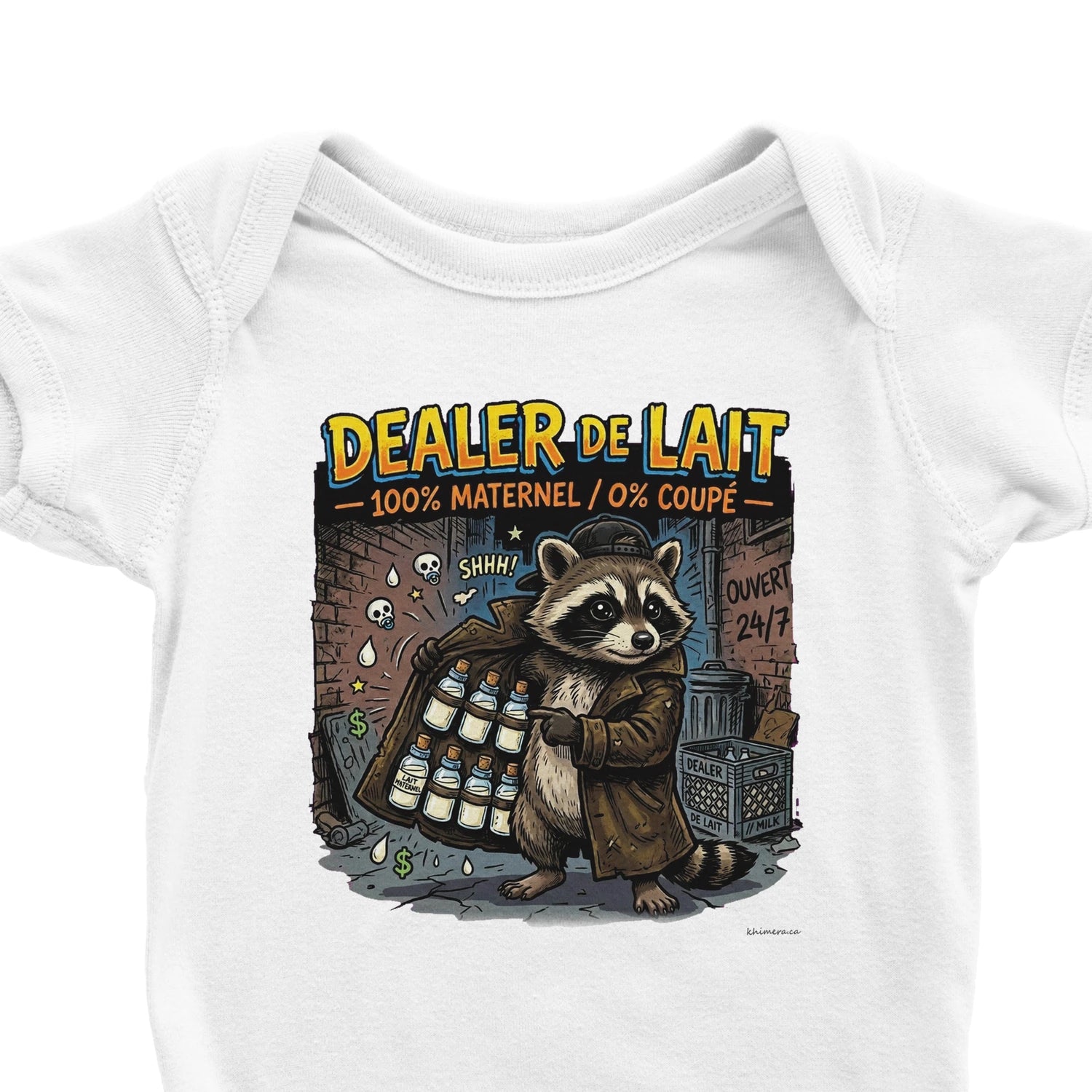Body bébé dealer de lait - zoom blanc | Khimera