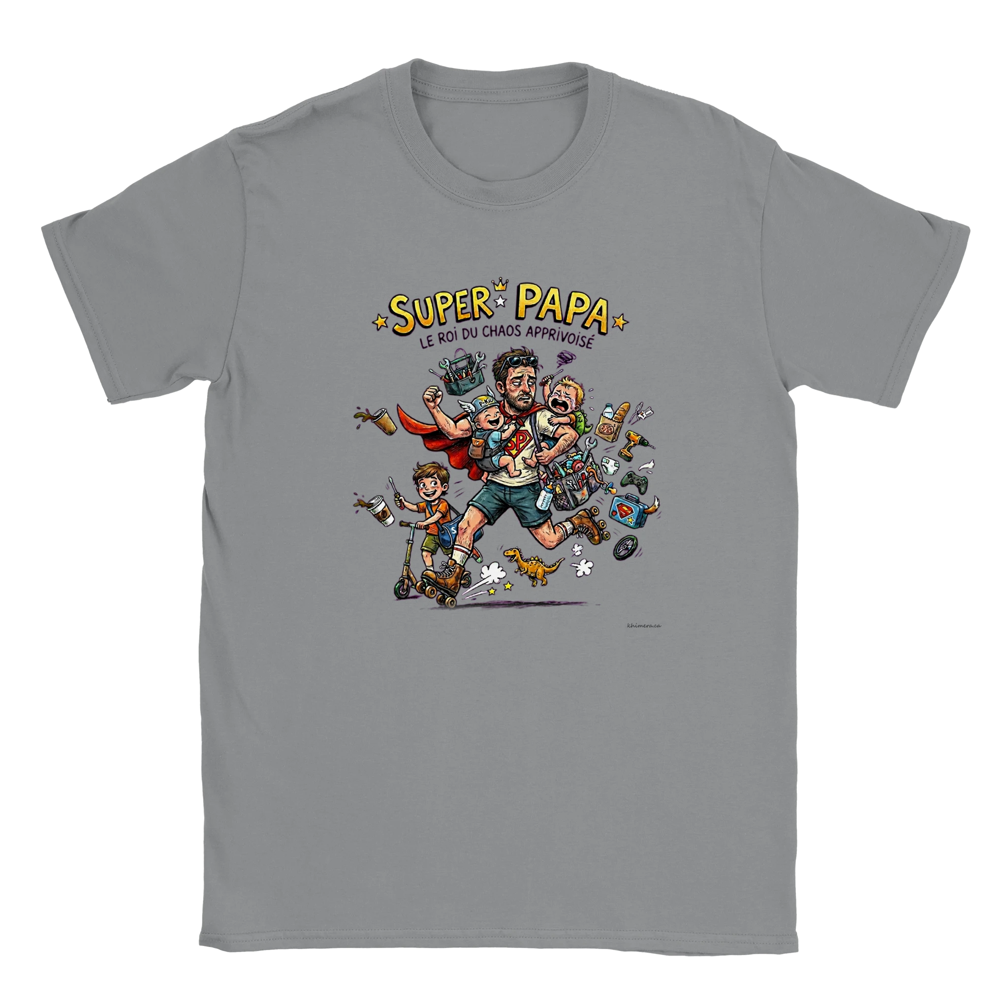Chandail super papa fête des pères illustration héros papa poule - couleur gris | Khimera