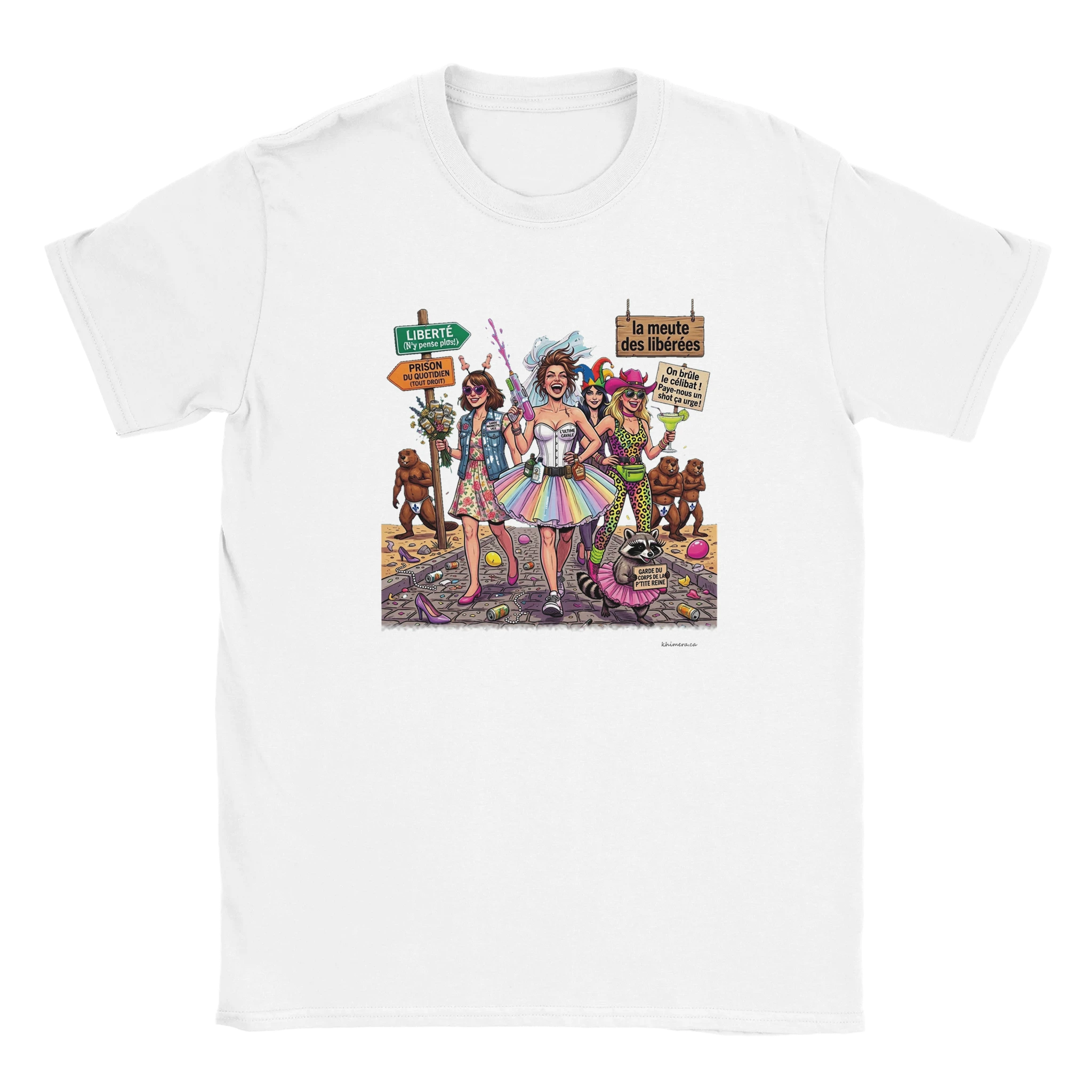 T-shirt EVJF enterrement vie jeune fille meute libérées - couleur blanc | Khimera