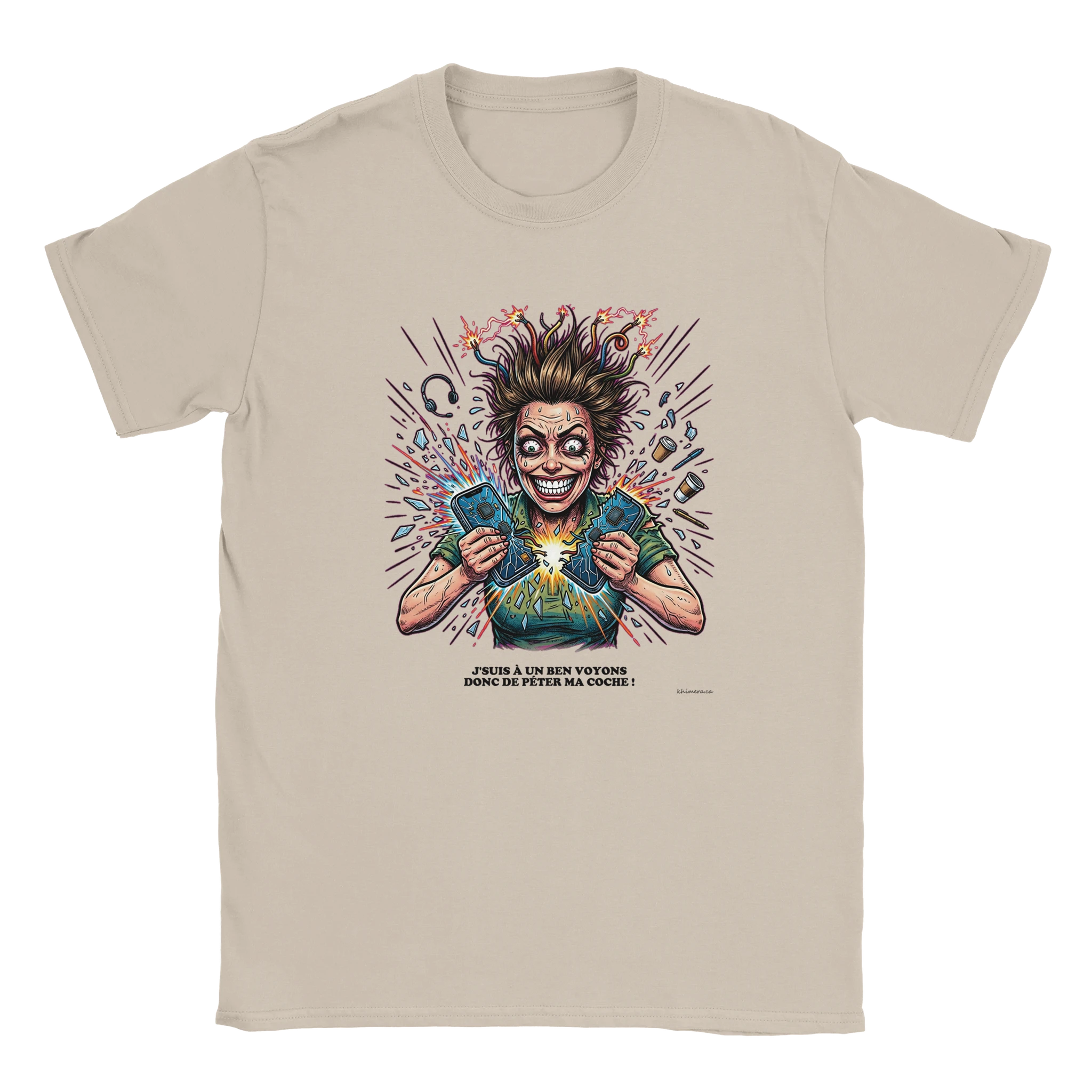 T-shirt Humour Québécois Péter ma Coche - couleur sable | Khimera