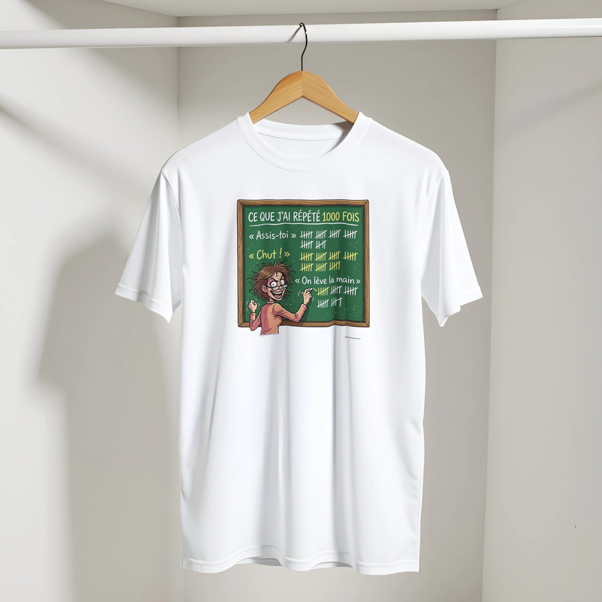 Chandail enseignante humour présenté sur cintre - couleur blanc | Khimera