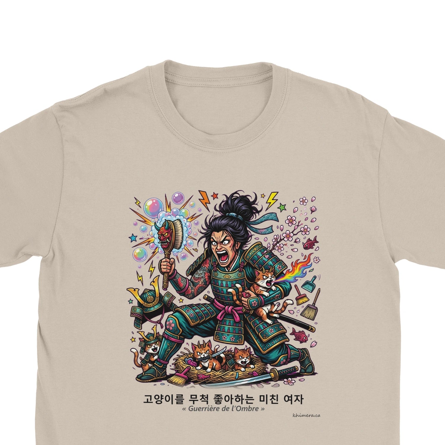 T-shirt Folle aux Chats Humour Décalé - zoom sable | Khimera