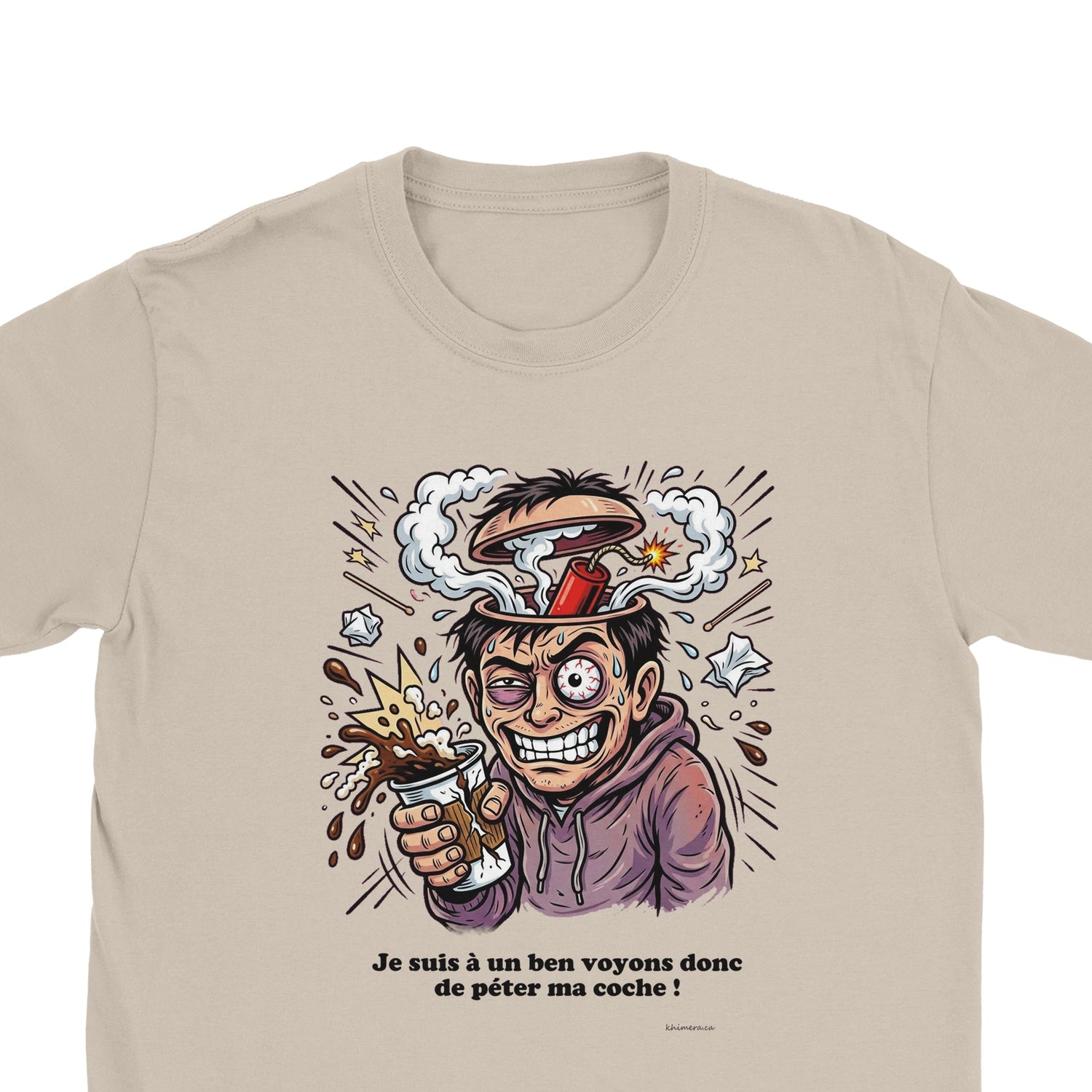 T-shirt Humour Café Péter ma Coche - zoom sable | Khimera