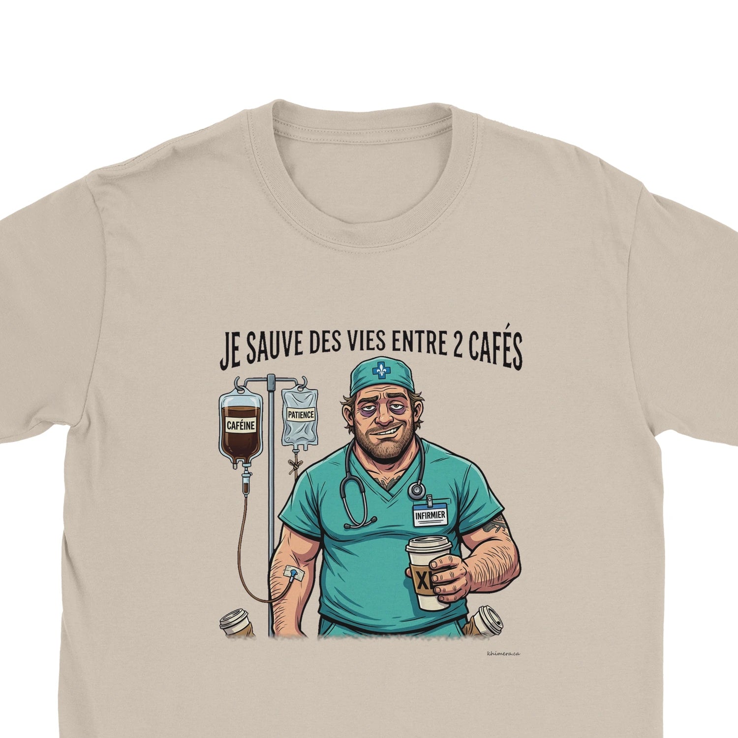 T-shirt Infirmier Humour Survivant du TSO - zoom sable | Khimera
